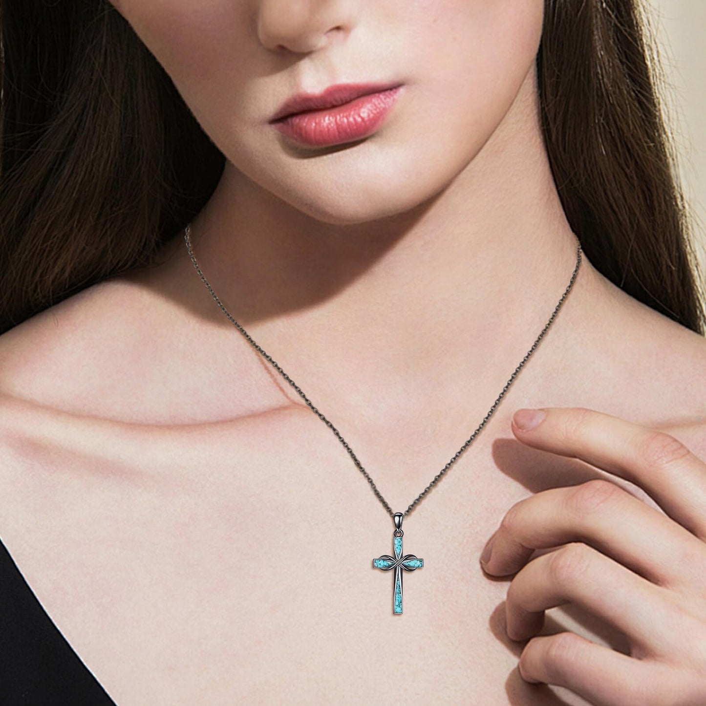 ONEFINITY Black Cross Necklace 925 Sterling Silver Turquoise Cross Pendant Necklace Religious Jewelry Gifts for Women Men