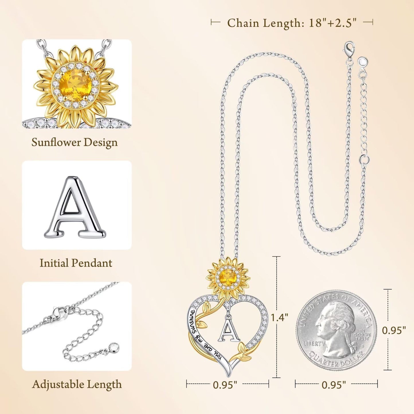 MONOOC Sunflower Initial Necklaces for Women - 14K-White-Gold-Plated Sunflower Gifts for Woman Initial Letter R Necklace Anniversary Birthday Gifts for Women Wife Mom Friends Jewelry Gift
