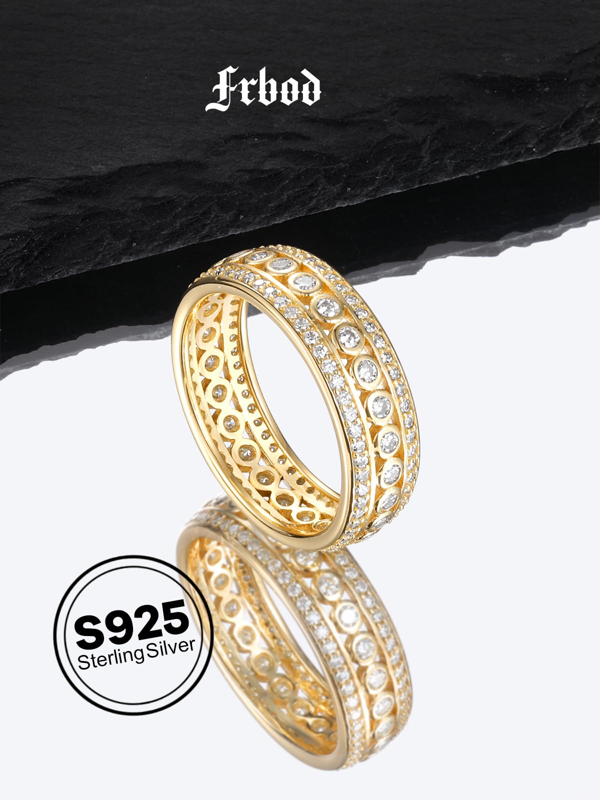 Frbod Women's Eternity Moissanite Bands Chunky Engagement Rings Hypoallergenic Gold Plated Diamond Jewelry Size 5