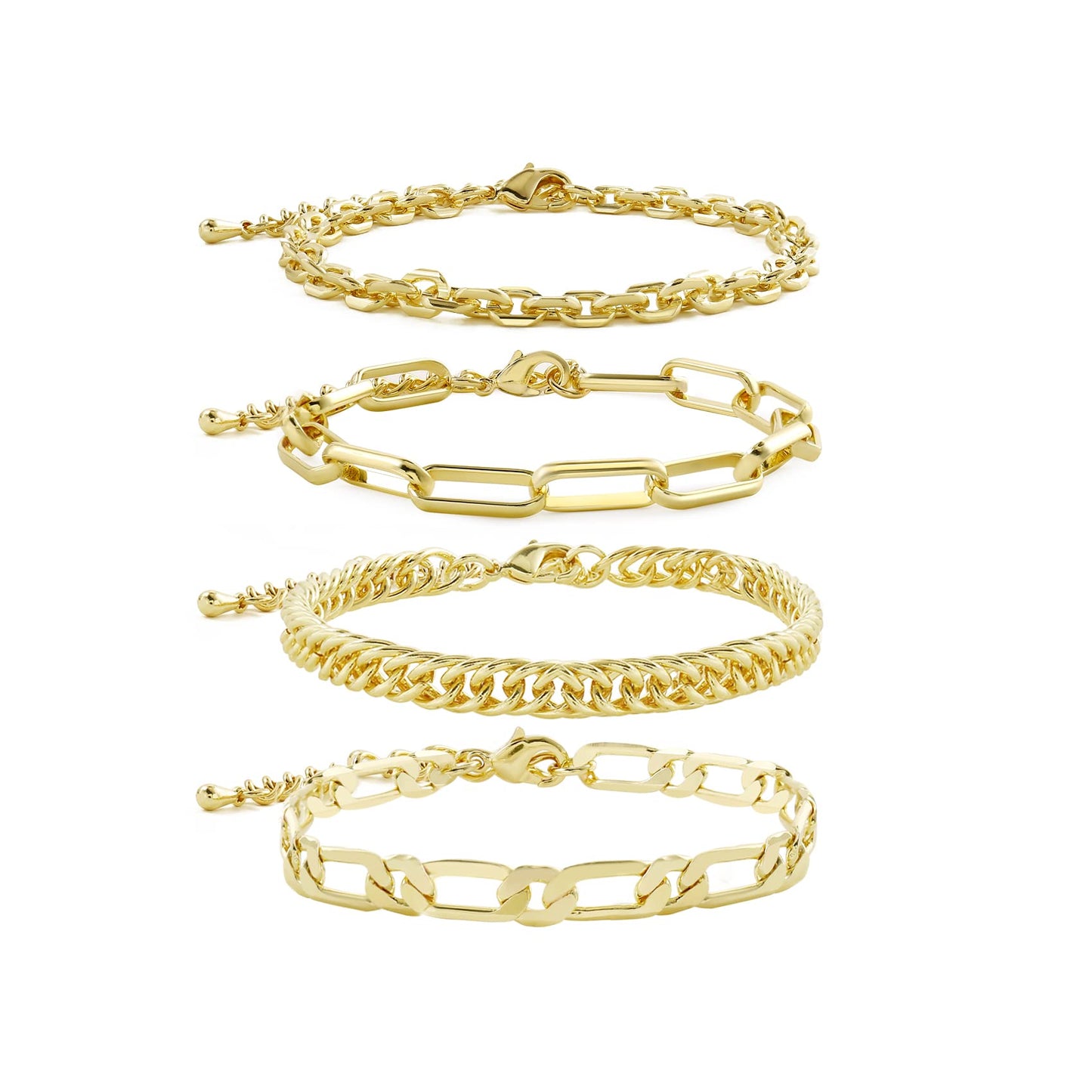 CONRAN KREMIX Gold Chain Bracelets Set For Women Dainty 14K Gold Plated Chunky Link Layered Paperclip Rope Chain Stake Bracelet Sets Fashion Trendy Gold Jewelry For Women
