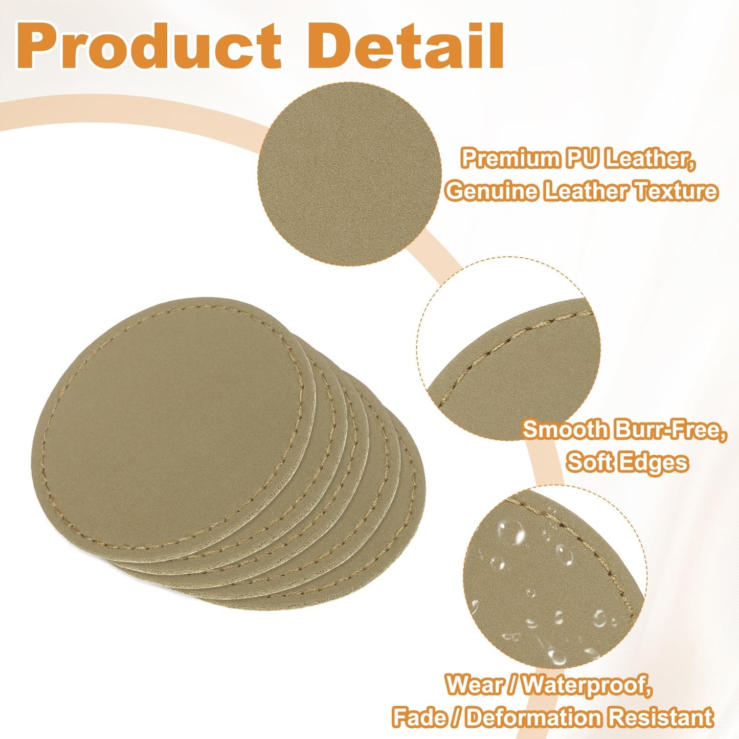 uxcell 20 Pcs Leather Patches for Hats, Round Leather Hat Patches with Adhesive, Rustic Faux Iron on Blank Patch for Laser Engraving Fabric Repair Sew Crafts, Khaki