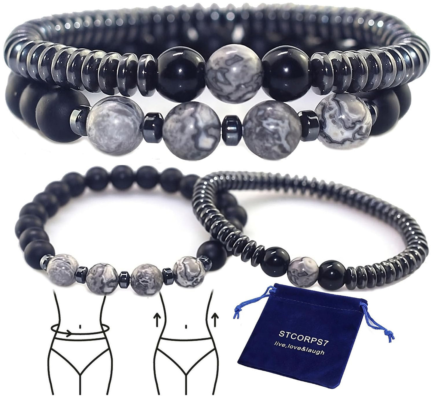 STCORPS7 Gifts for Women, Gifts for Women, Magnetic Bracelet Arthritis Energy Healthy Jewelry Therapy for Sleep, Hematite Bracelet, Crystal Jewelry Bring Luck, Prosperity and Happiness