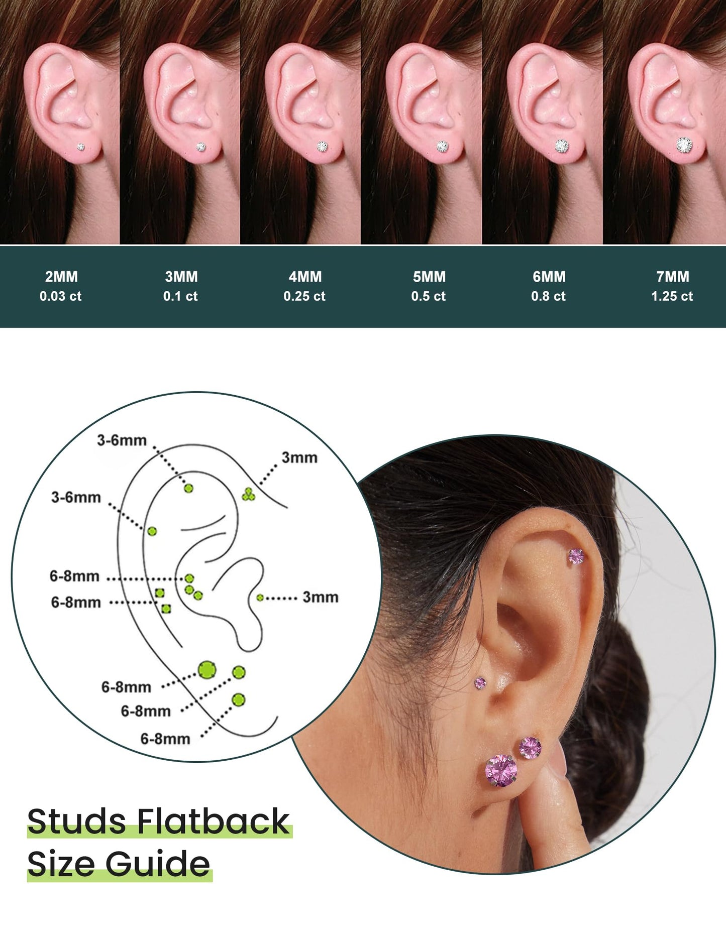 6 Pairs Stud Earrings Set Hypoallergenic Cubic Zirconia 316L Earrings Stainless Steel Earrings for Women (Pink)