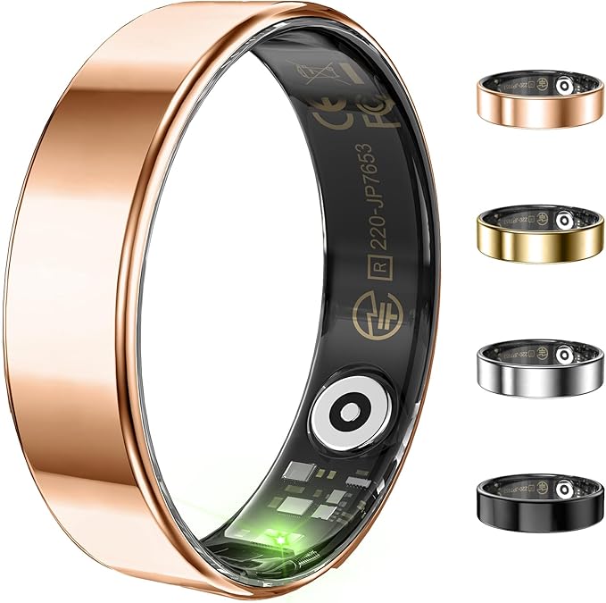 Ultra-thin Smart Ring for Women Men, Activity Fitness Tracker, Waterproof Fitness Ring with Sleep Tracker, 24/7 Heart Rate Monitor,Step Counter,Calorie Pedometer,No APP Fee,for iOS Android(RoseGold#8)