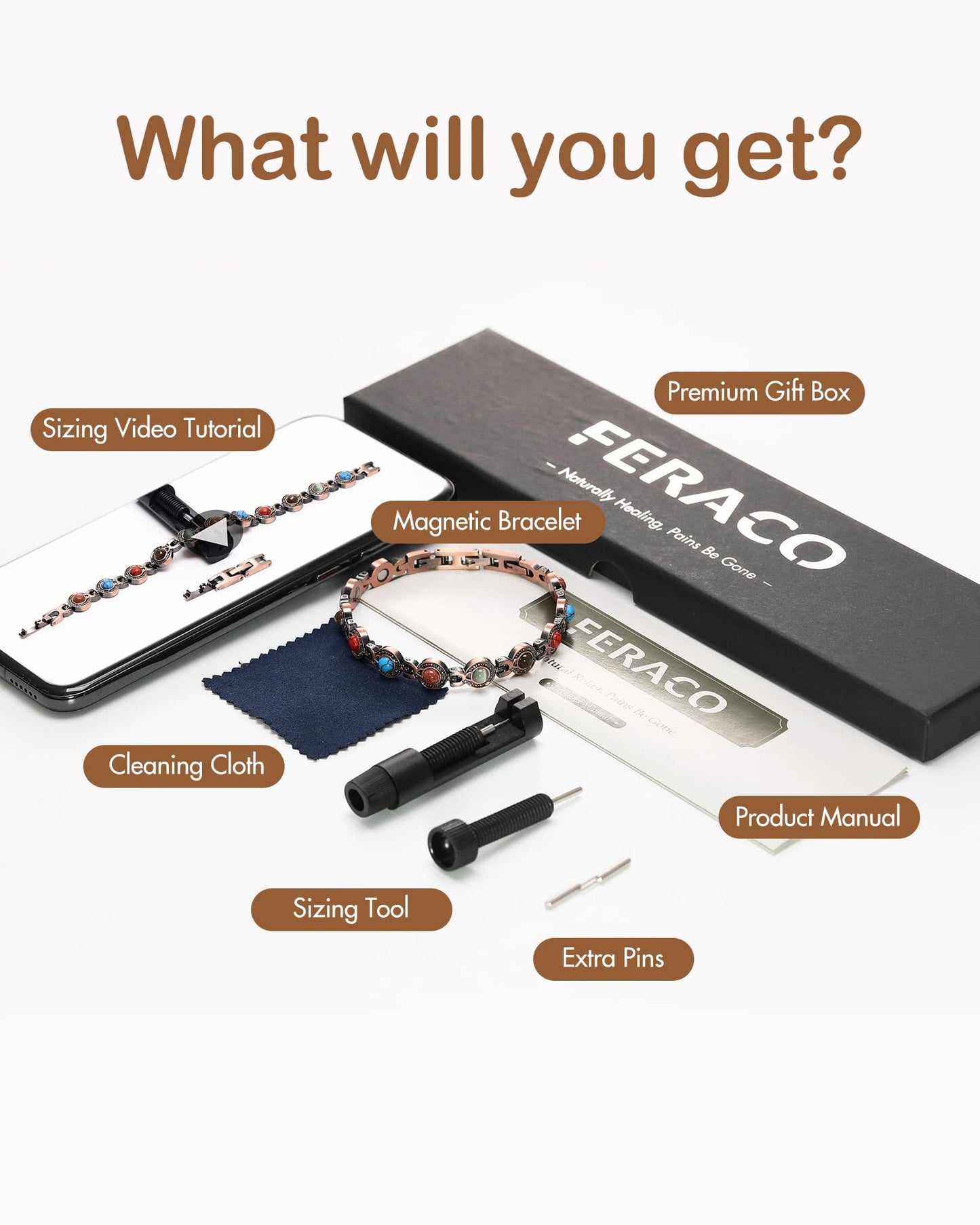 Feraco Pure Copper Bracelets for Women, Ultra Strength Magnetic Bracelet with 3800 Gauss Magnets & Natural Turquoise & Stones, Adjustable, Jewelry Gift (Circular)