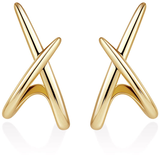 Criss Cross Stud Earrings for Women Trendy, 14K Gold Plated Minimalist Unique Hypoallergenic Earrings for Sensitive Ears, Dainty Simple Old Money Aesthetic Jewelry Modern Jewelry Gifts for Women‘s Fashion
