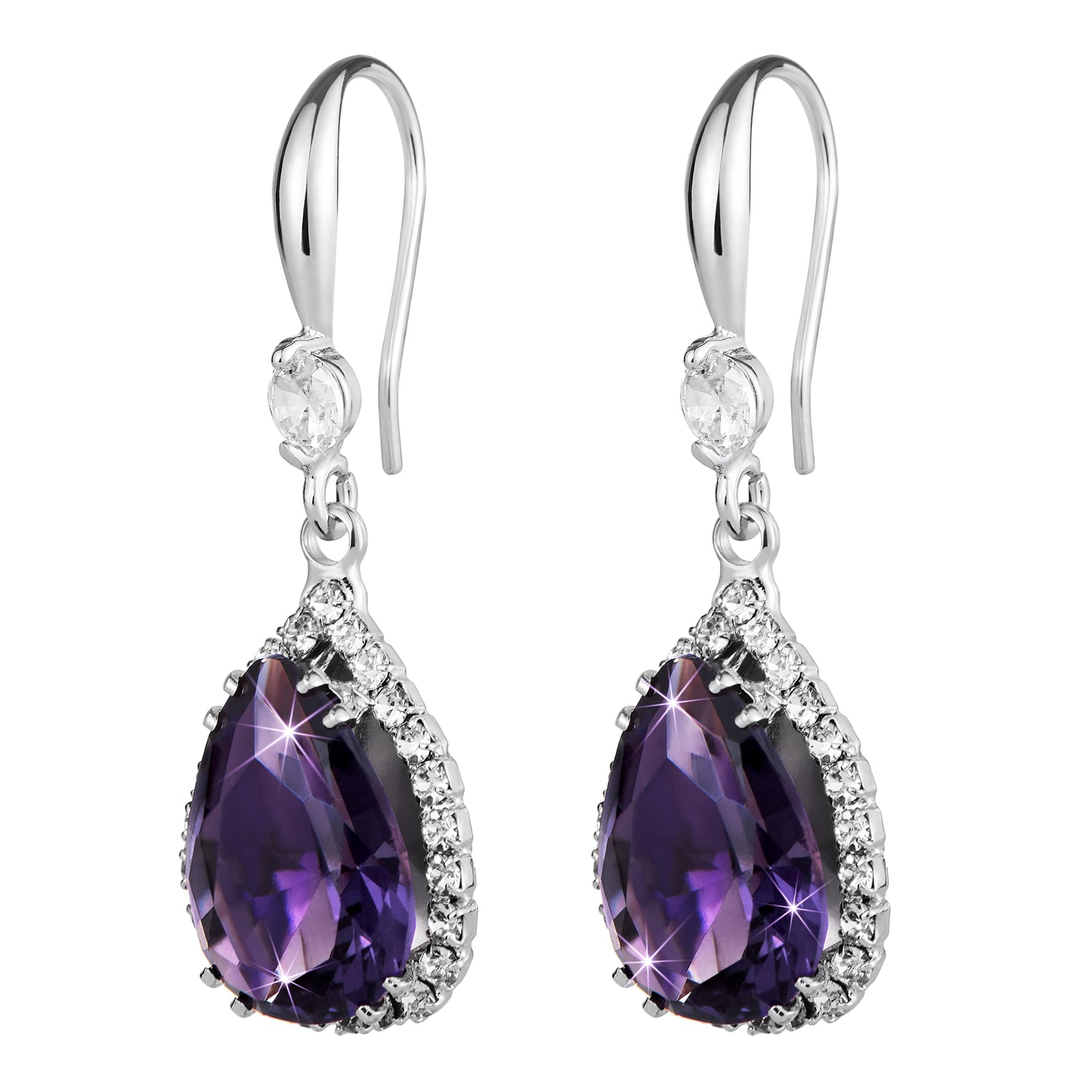 Linawe Silver Purple Dangle Earrings, Amethyst Crystal, Imitation Diamond Drop Chandelier Earrings for Women Trendy, Rhinestone Teardrop Dangly Earrings, Wedding Jewelry Set