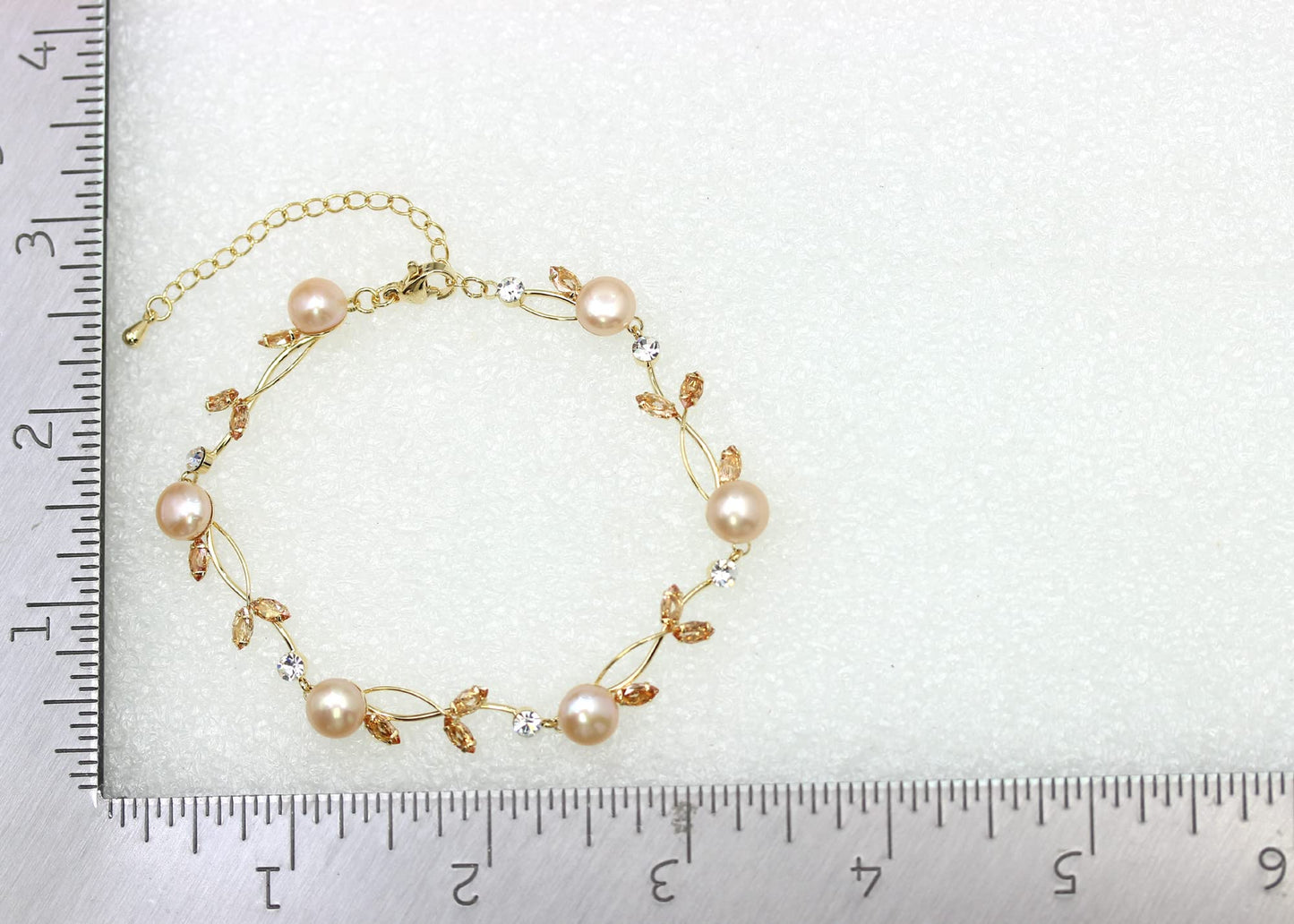 Faship Champagne CZ Crystal Genuine Freshwater Pearls Floral Bracelet 7.5" - 9.5" - Topaz Color Brown/Matching Bracelet