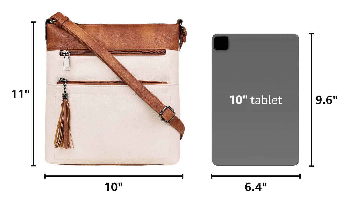 MASINTOR Crossbody Purses for Women, Multi Pocket Casual Crossbody Bag, Soft Leather Adjustable Strap Shoulder Bag with Tassel