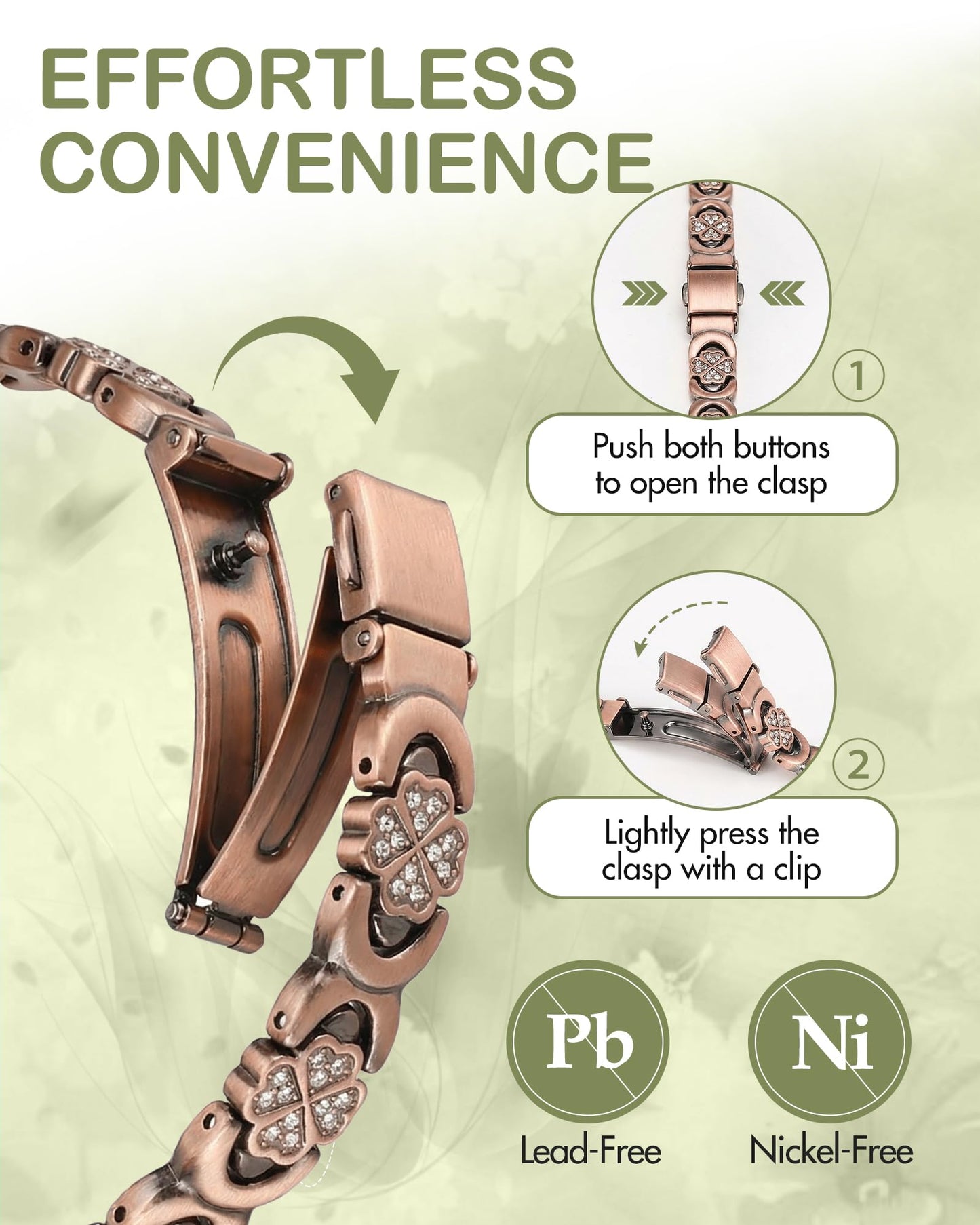 Feraco Pure Copper Bracelets for Women, Ultra Strength Magnetic Bracelet for Women with 3800 Gauss Magnet & Sparkling Cubic Zirconia, Copper Jewelry Gift, Infinite Clover (Copper)