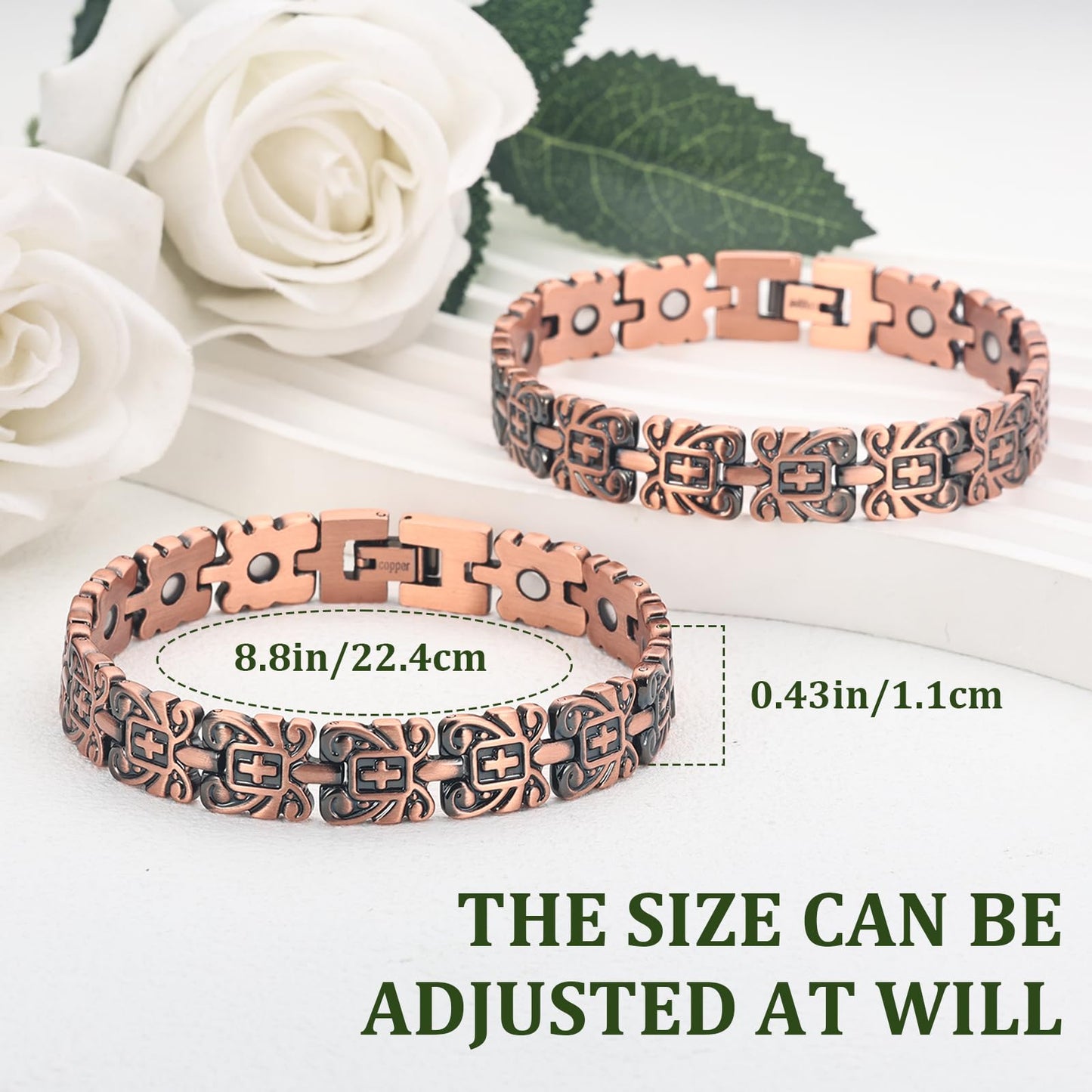 MagEnergy Copper Magnetic Bracelet for Women, Christian 99.9% Copper Bracelet For Women With Ultra Strength Magnets, Adjustable Biblical Cross, Gift