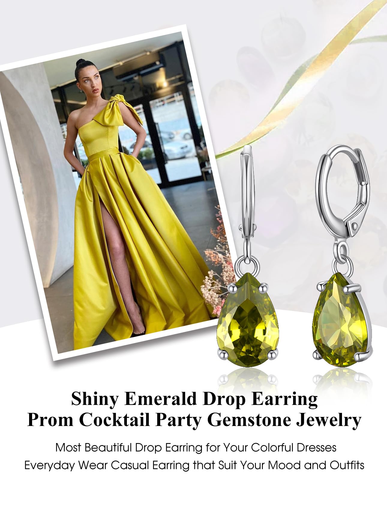 Bestyle Silver August Birthstone Drop Dangle Earrings - Created Peridot Teadrop Earrings for Women - Dainty Cute Small Silver Huggie Hoop Dangle Earrings for Birthday Wedding Party Gowns