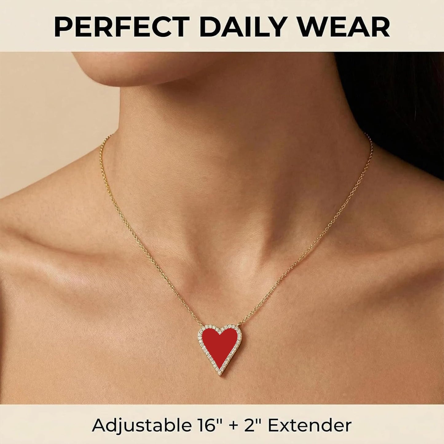 JINGDR Red Heart Necklace for Women Carnelian Crystal Trendy Jewelry Love Heart Gemstone Pendant, Gold Plated Heart Paperclip Chain Necklace Cute Heart Necklaces for Women Dainty Jewelry (Red)