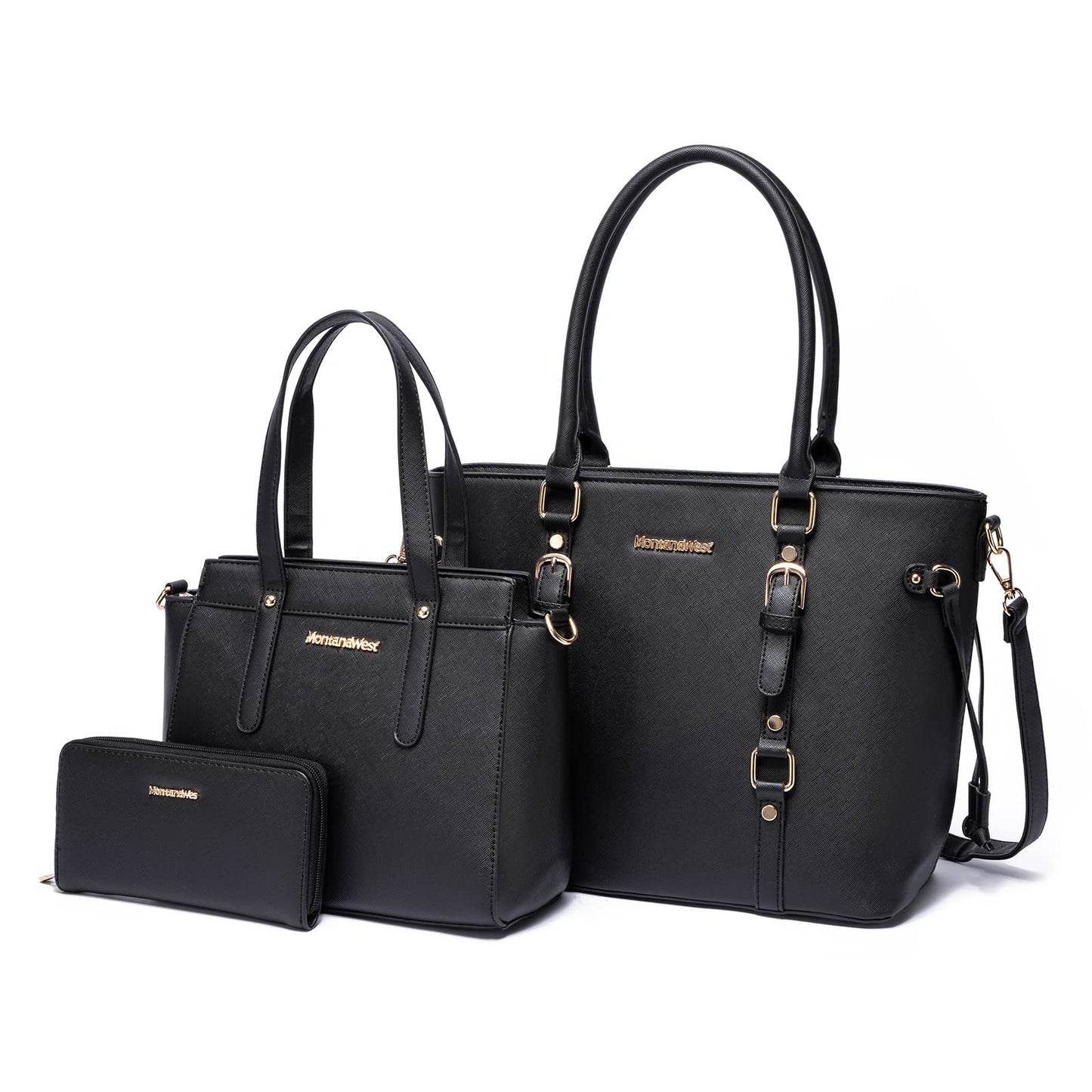 Montana West 3PCS Purses for Women Tote Bag and Wallet Set Shoulder Satchel Crossbody Bags Leather Handbag for Gift Travel Casual Work MWC-HB-SET3-C032W-BK