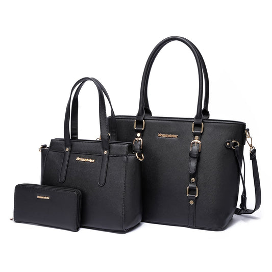 Montana West 3PCS Purses for Women Tote Bag and Wallet Set Shoulder Satchel Crossbody Bags Leather Handbag for Gift Travel Casual Work MWC-HB-SET3-C032W-BK