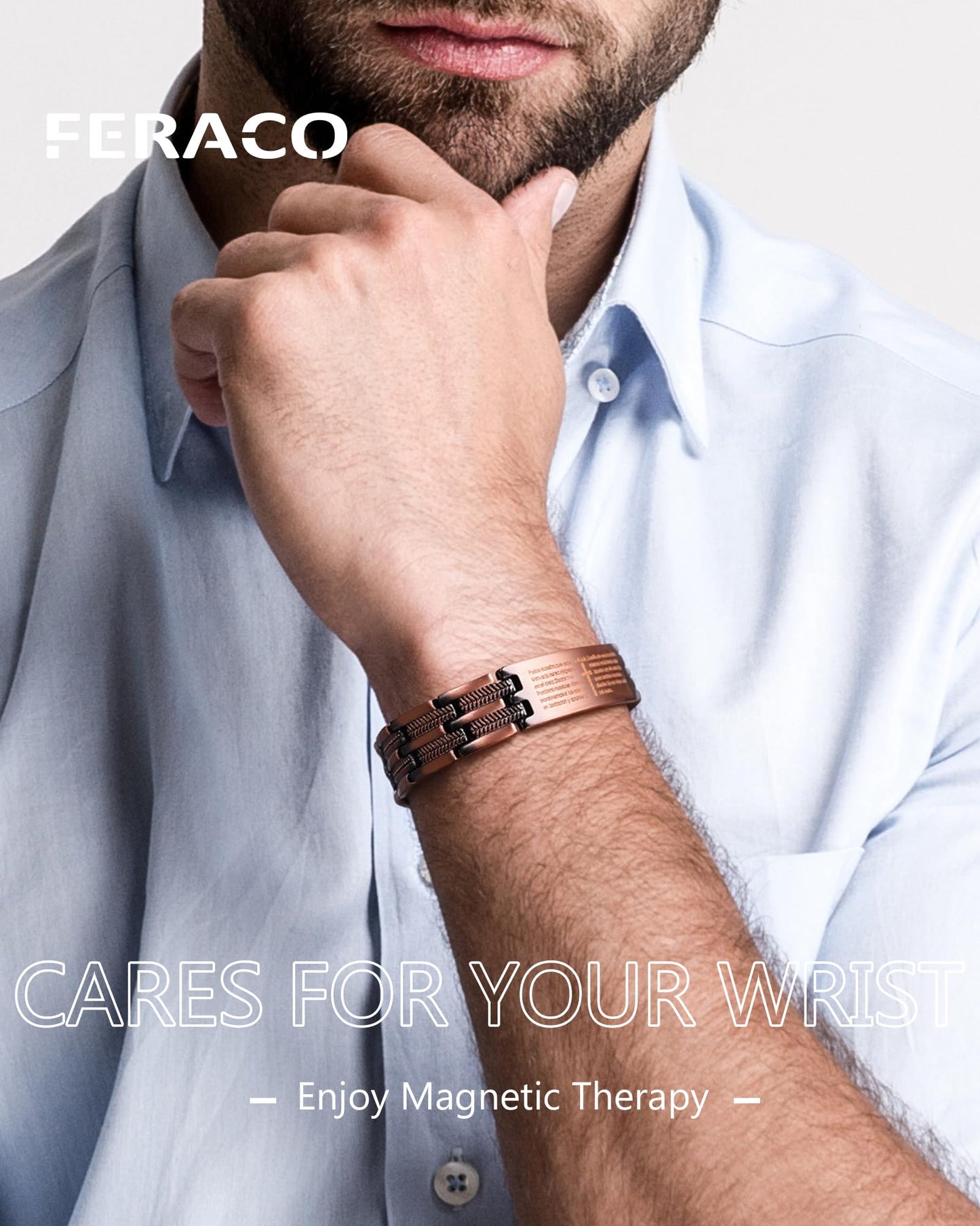 Feraco Copper Cross Bracelet for Men,Magnetic Therapy Cooper Bracelets with Magnets, Men's 99.99% Pure Copper Jewelry