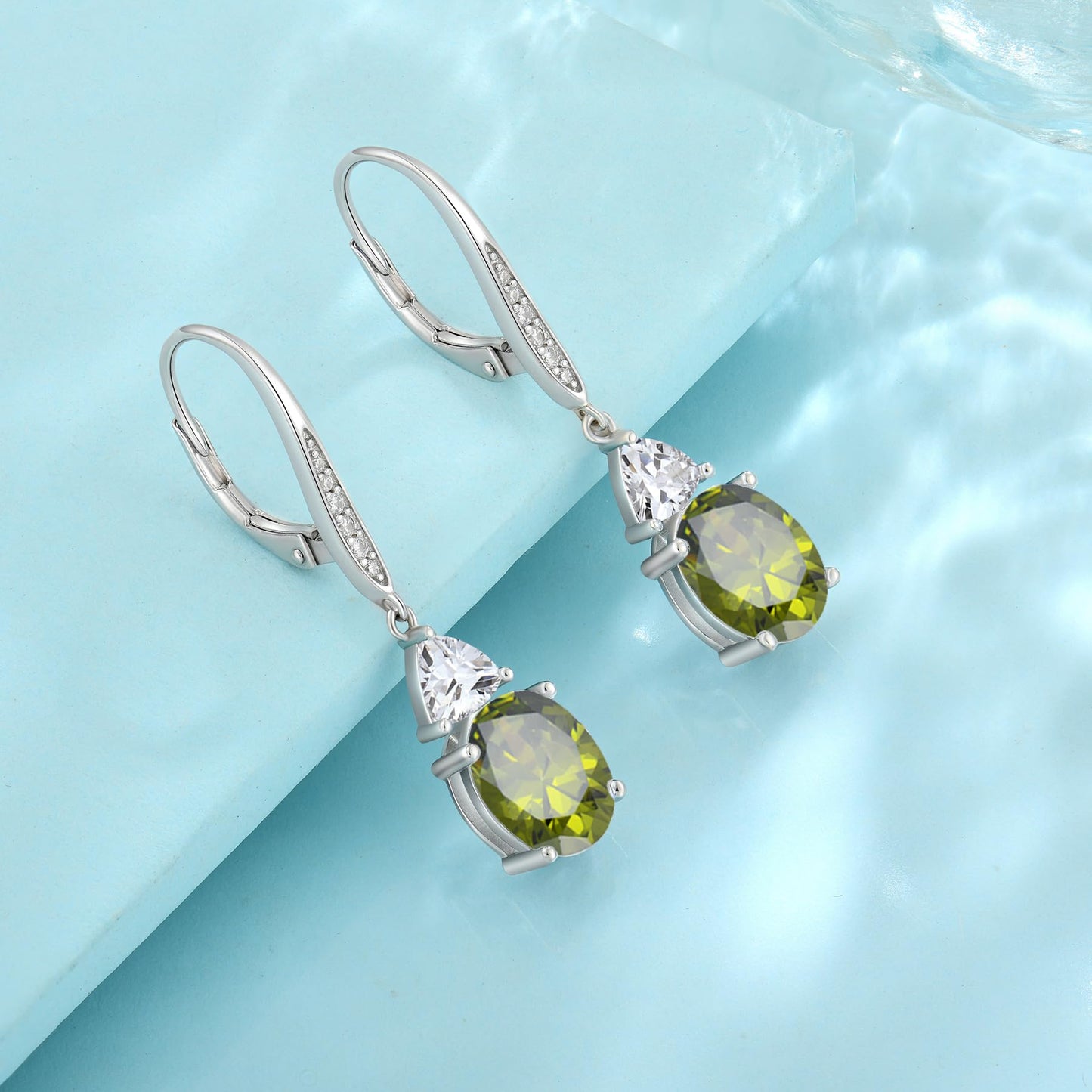 Rocayi Oval Peridot Earrings for Women 925 Sterling Silver Dangle Drop Leverback Earrings August Birthstone Jewelry for Her