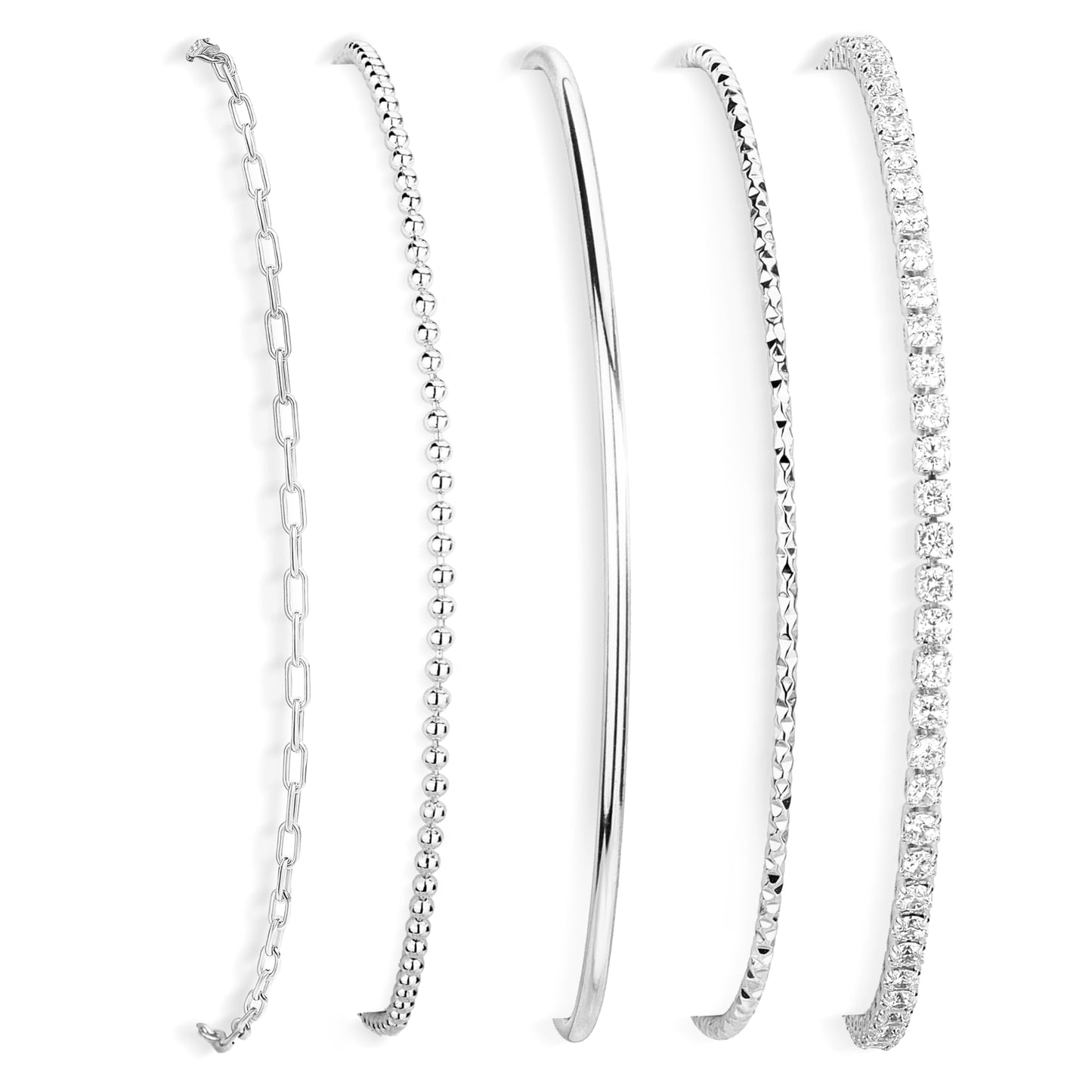 Silver Bracelets for Women 925 Silver Plated 5 Pcs Set - Dainty Stackable Waterproof Stainless Steel Jewelry - Minimalist Paperclip Beaded Tennis Bangle Bracelet Set for Women Gifts