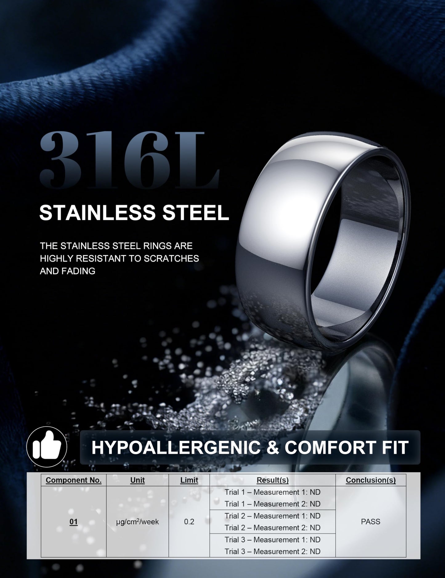 Florideco 8mm Stainless Steel Ring Wedding Bands for Women Mens Ring Wedding Band Plain Dome High Polished Size 7