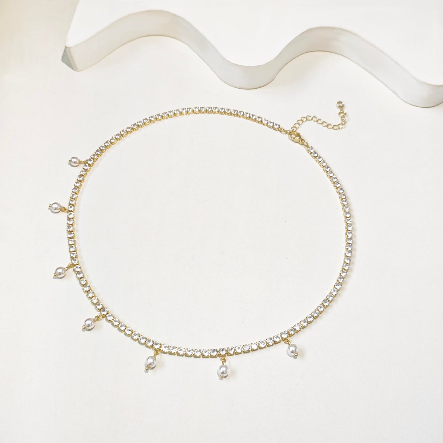 LULII Tennis Necklaces for Women Gold Rhinestone Choker Pearl Charm Necklace Dainty Cubic Zirconia Diamond Chain for Women Gold Jewelry Gift