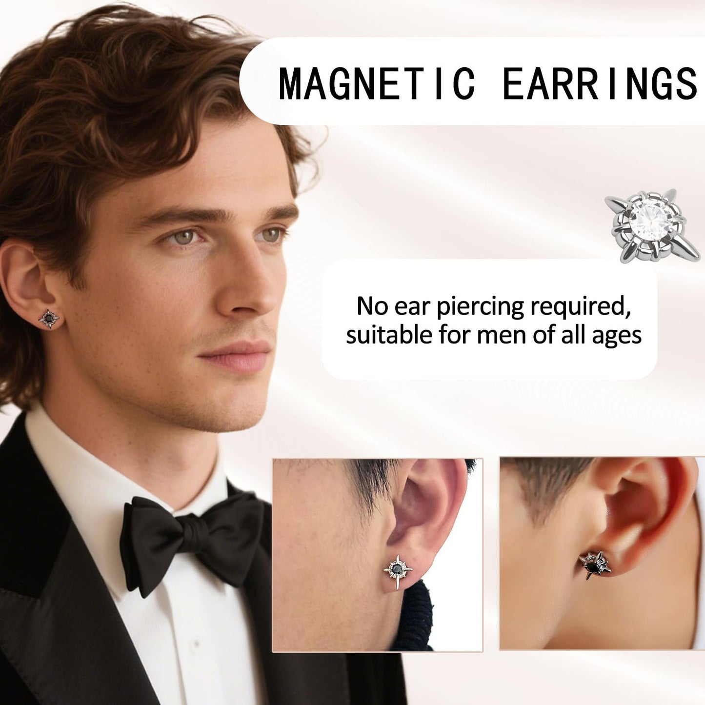 6 Pairs Magnetic Stud Earrings for Men 6MM Stainless Steel Clip on Magnet Earring Inlaid Cubic Zirconia,Non Piercing CZ Magnet Studs Diamond Earrings for Women Men