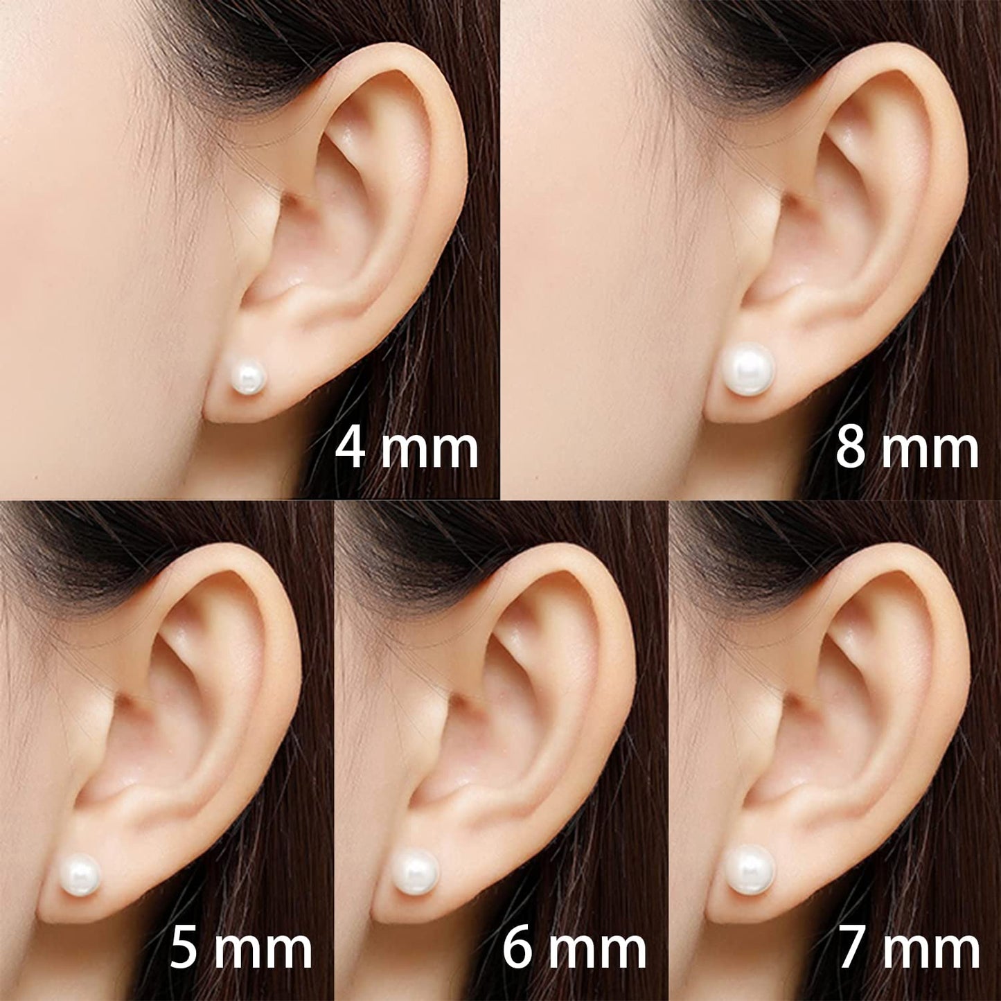Alevel 4-8mm Freshwater Cultured White Pearl, 925 Sterling Silver Stud Earrings 5 Sets, Women Gifts
