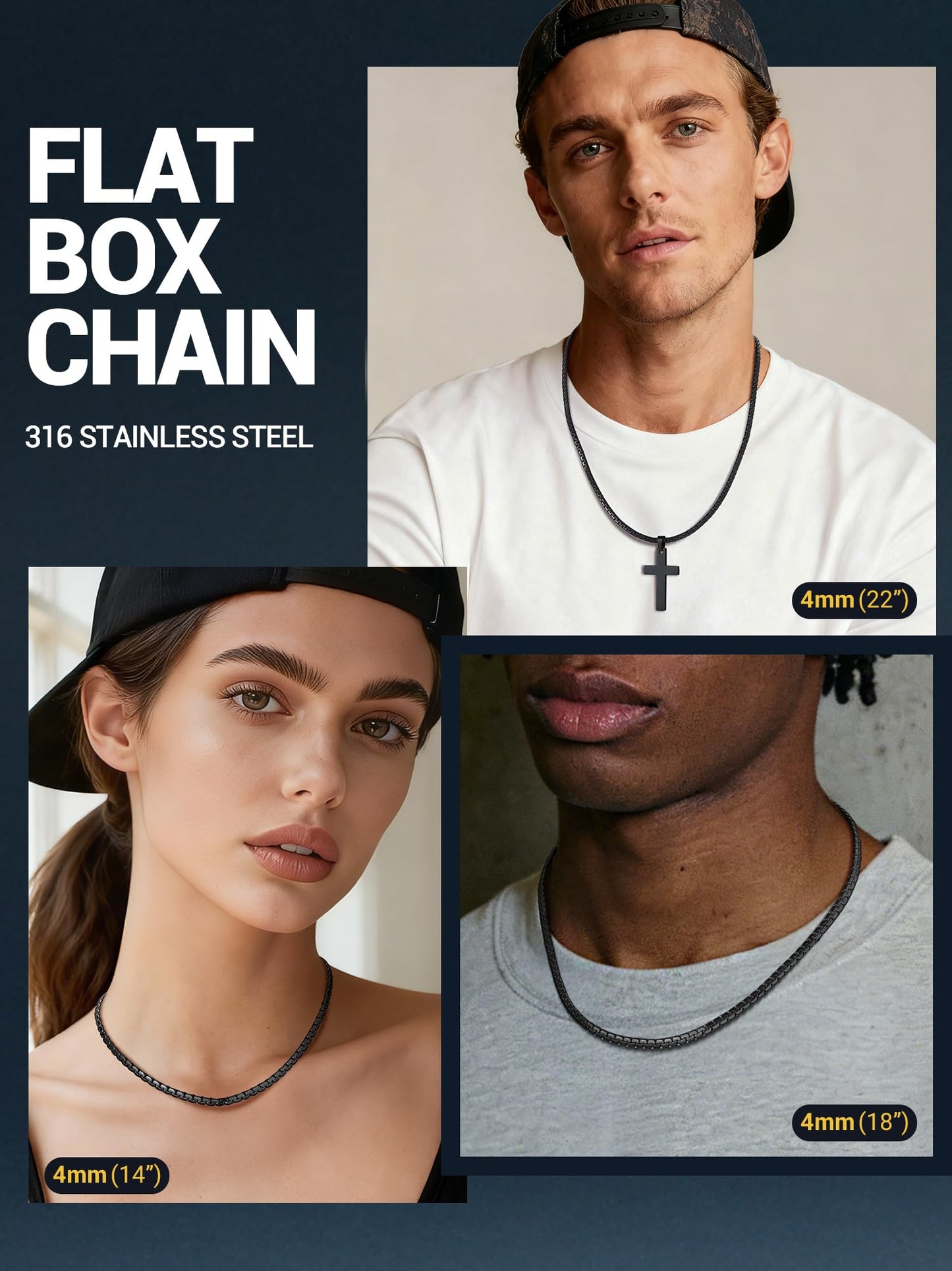 PROSTEEL Black Chain Mens Gothic Goth Jewelry Minimalist Flat Link Chain Black Necklace