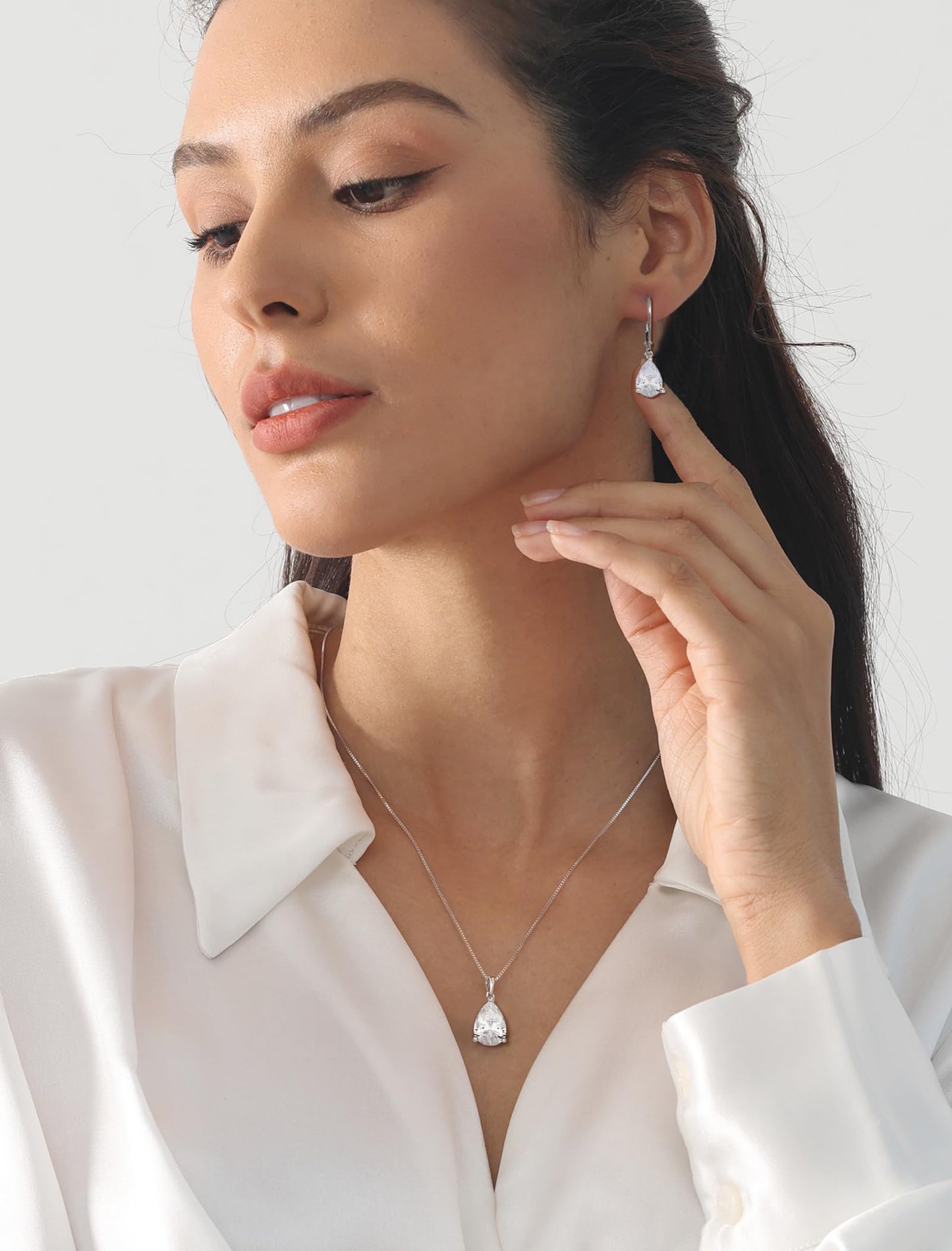 YL 925 Sterling Silver Teardrop Dangle Drop Earrings for Women 7x10 MM Solitaire Cubic Zirconia Leverback Jewelry