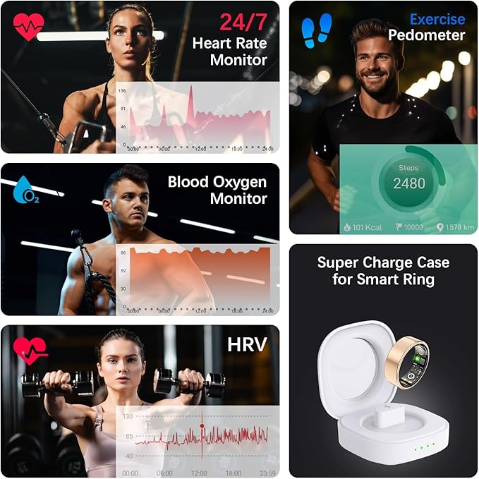 Health Tracker Ring, Smart Health Ring for Women Men with Heart Rate, Blood Oxygen, Sleep Monitor, Steps,Calories, No Subscription Fee, IP68 Waterproof Smart Ring for iPhone & Android (Rose Gold, 13#)