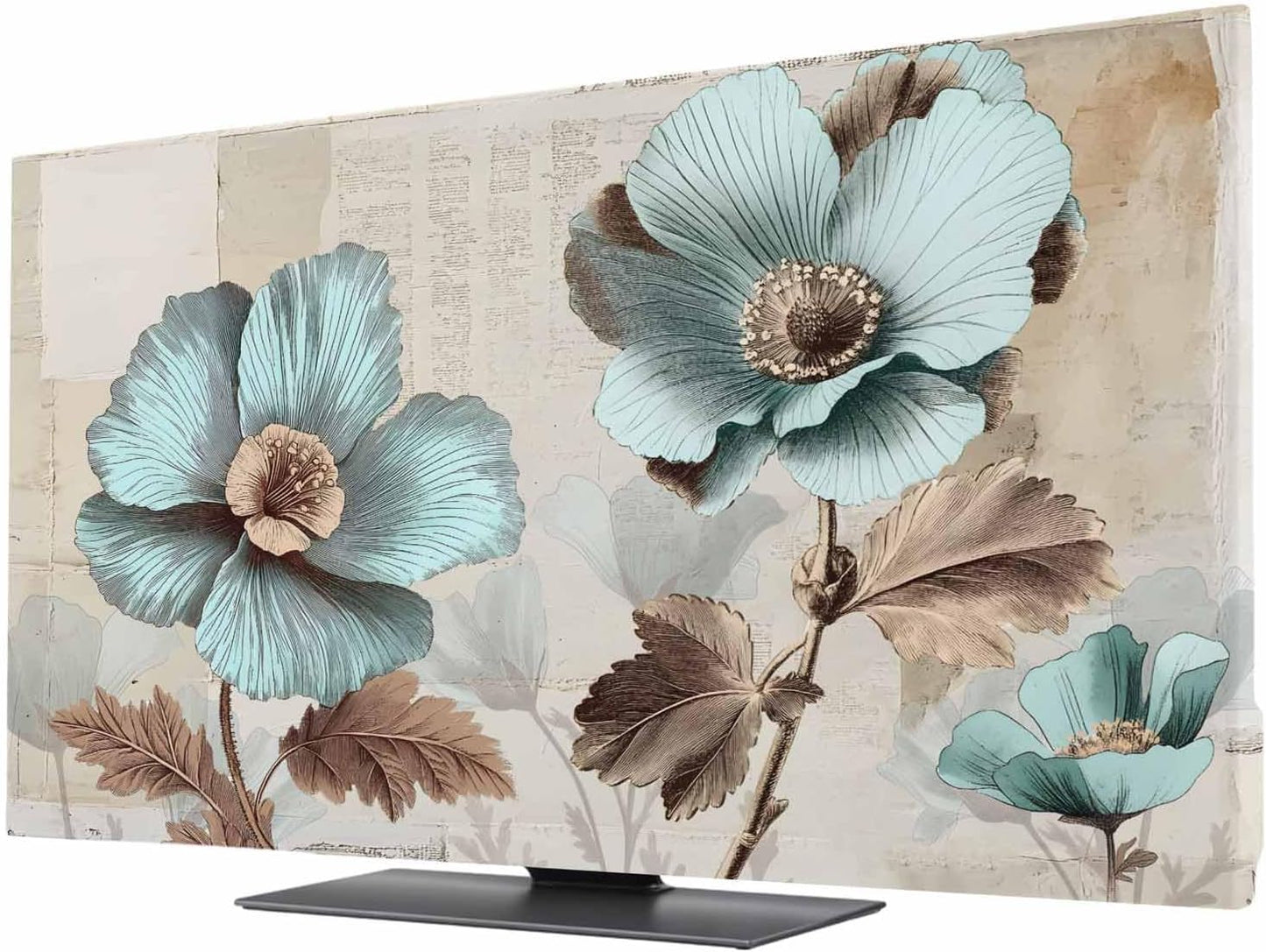 Singingin 85 Inch, Blue Broccoli TV Dust Cover Vintage Flowers Victorian Style Computer Monitor Cover Dustproof