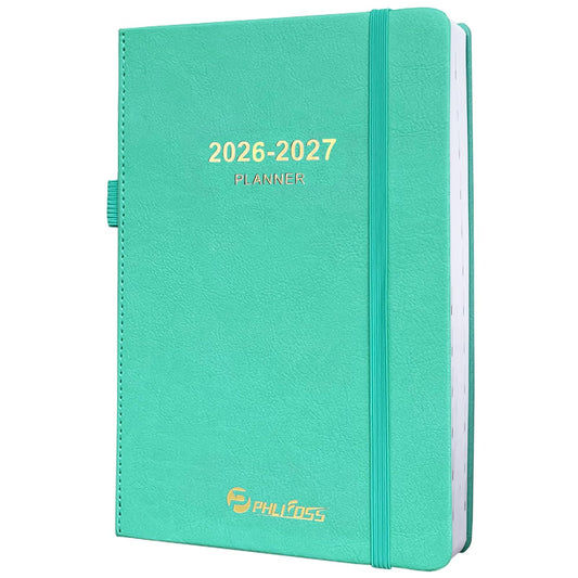 Daily Planner 2026-2027, One Page Per Day, Academic Calendar (July 2026 - June 2027), Appointment Book with Time Slots and Monthly Tabs, 5.7" x 8.25", Pocket, Leather Cove (Lake Green)