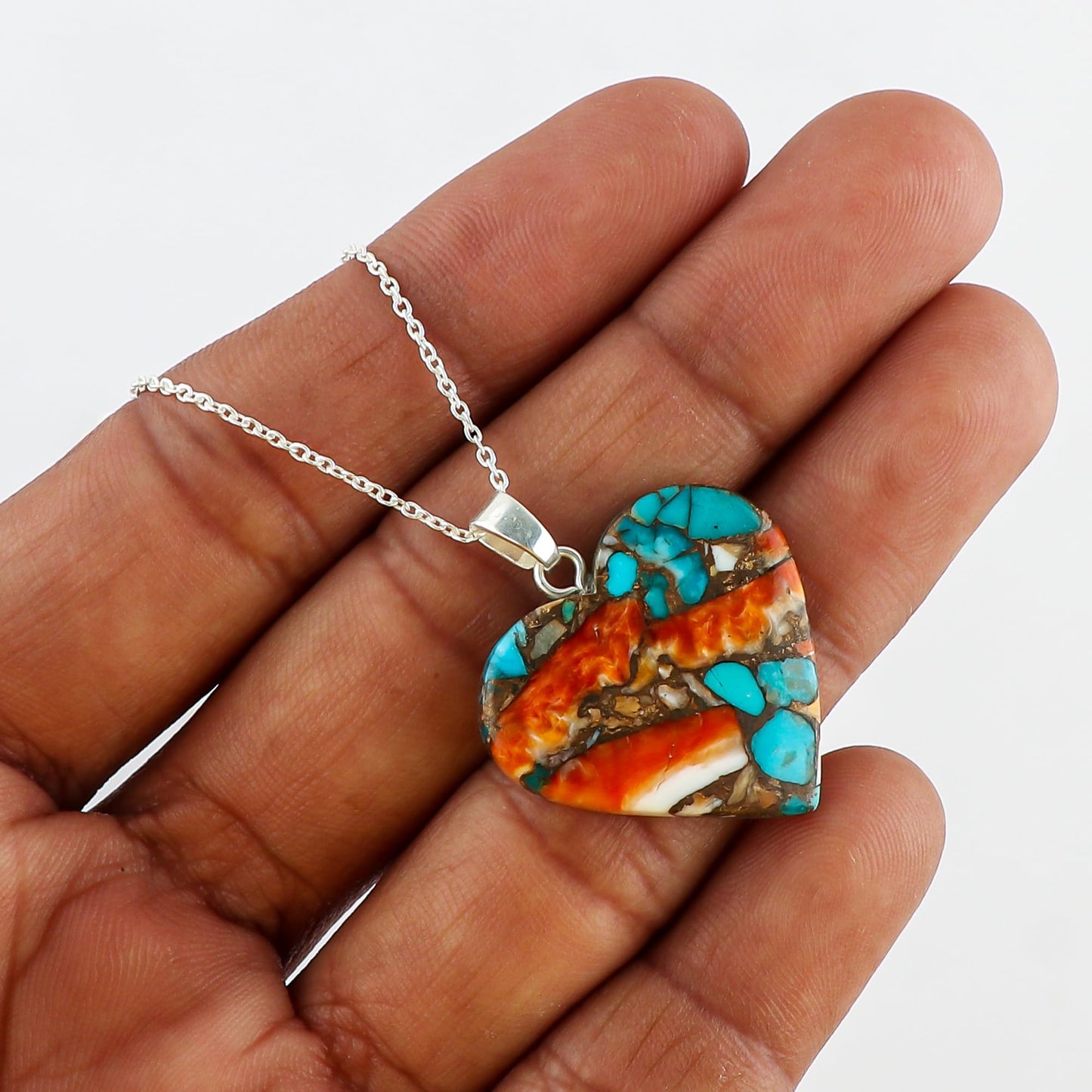 Yashee Natural Oyster Turquoise Heart Shape Crystals Pendant Necklace, Chakra Energy Healing Gemstone, Real Crystal, Top Grade, Beautiful Women Simple Jewelry, Dainty Silver Plated Jewelry 18 inch