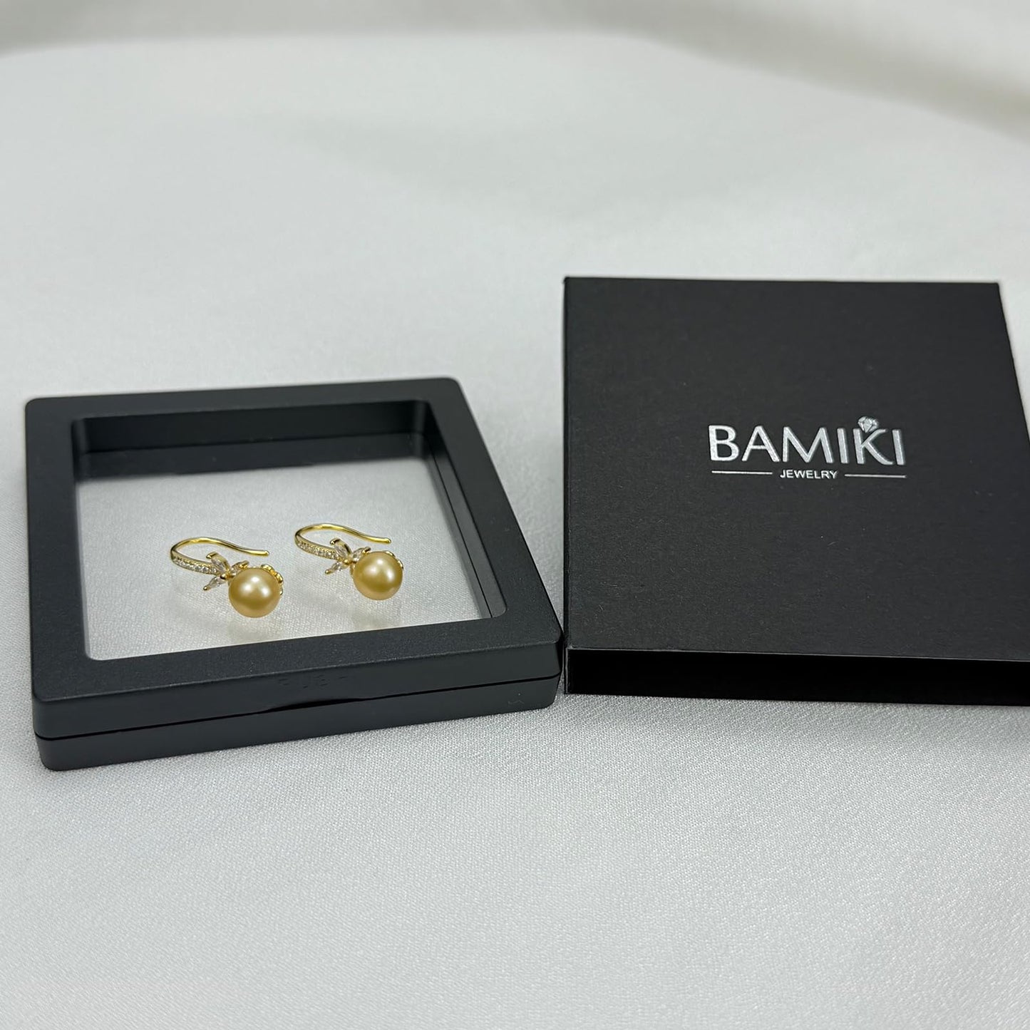 BAMIKI Pearl Drop Earrings for Women - 925 Sterling Silver 18k Gold Plated Hypoallergenic Golden Saltwater Cultured Pearls Ear Hook Earrings with Cubic Zirconia Jewelry Gifts for Mother Wife