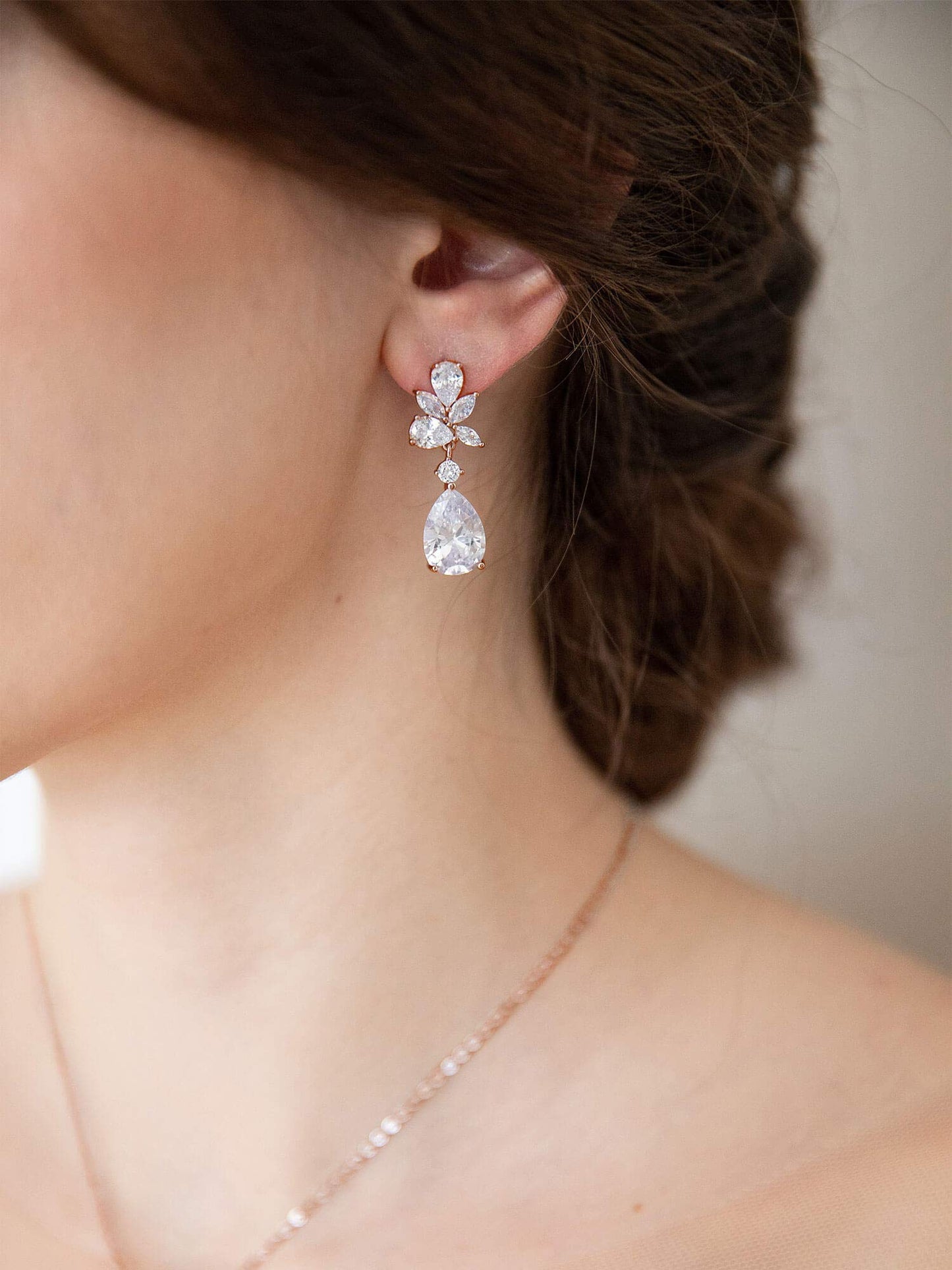 SWEETV Rose Gold Plated Elegant Bridal Wedding Earrings for Brides, Bridesmaids, Cubic Zirconia Teardrop Dangle Earrings for Women Formal Jewelry