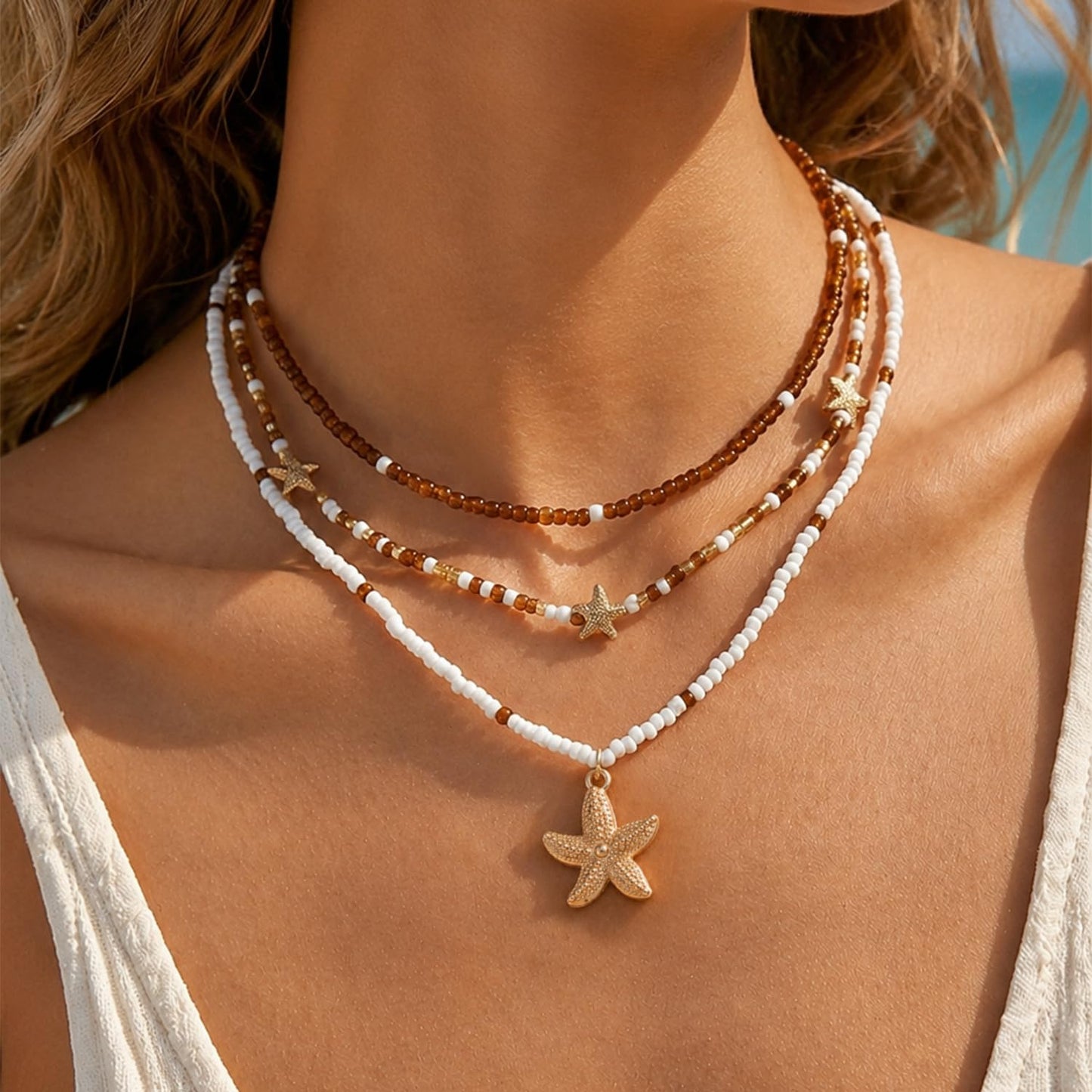 Lameybrt Cowrie Shell Surfer Necklaces, Hawaiian Beach Handmade Choker Set for Women, White Rice Bead with Black Accents, Bohemian Summer Seashell Choker 2 Piece Set, Perfect for Summer Beach Vacation, Birthday, Mother’s Day & Holiday Gifts (Shell 28)