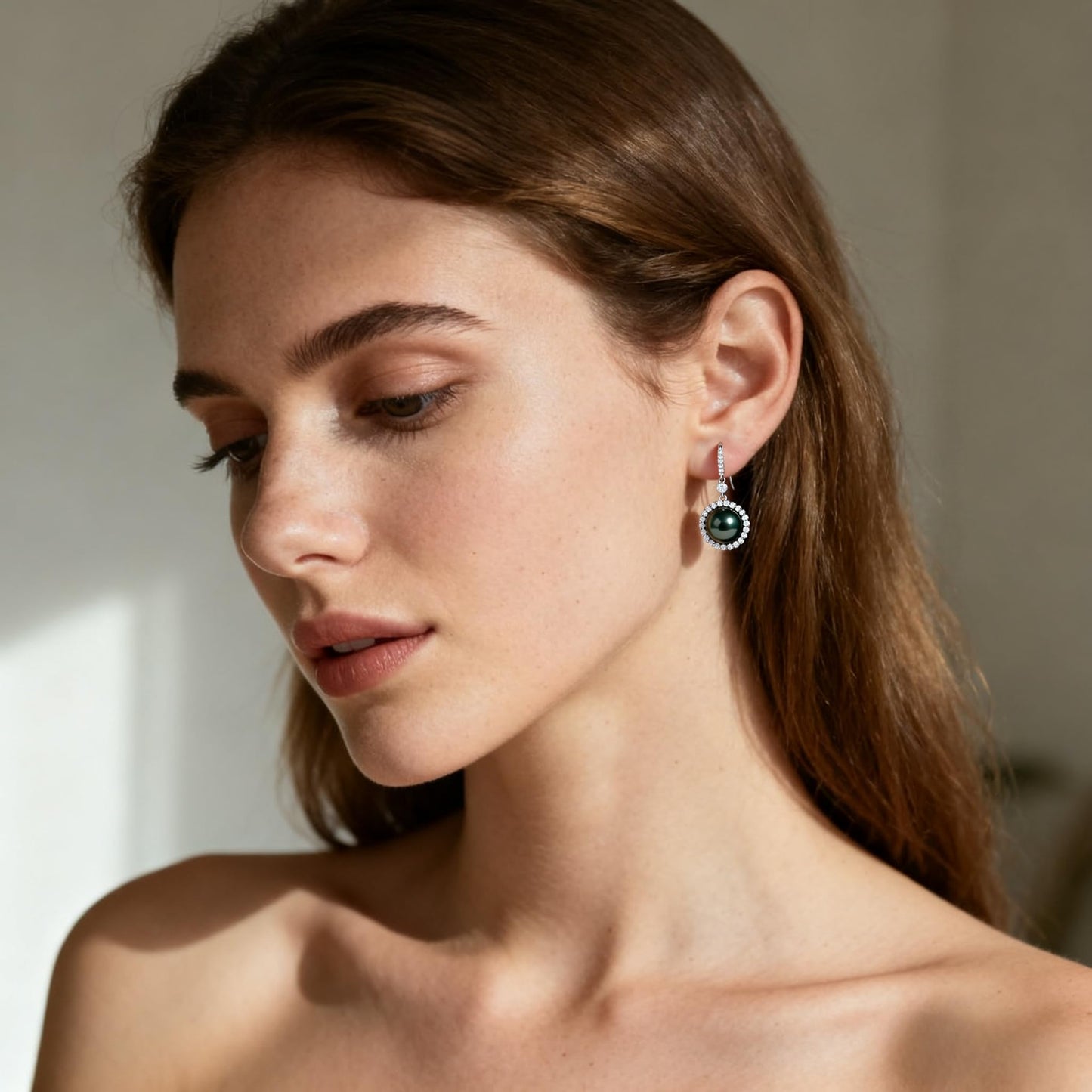 Genunie Tahitian Black Pearl Drop Dangle Earrings - Mother Day Mom Birthday Gifts for Wife Women Anniversary Wedding, AAAA 9-10mm Ocean-Grown Pearls Sterling Silver Unique Moissanite Jewelry