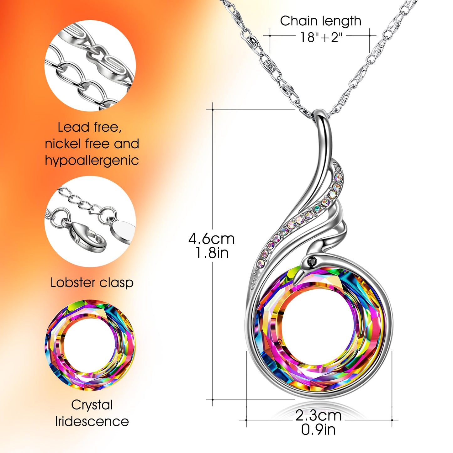 Kate Lynn Phoenix Necklace for Women Jewelry for Women Crystal Pendant Necklace Birthday Gifts for Women Unique Necklaces for Ladies Friends