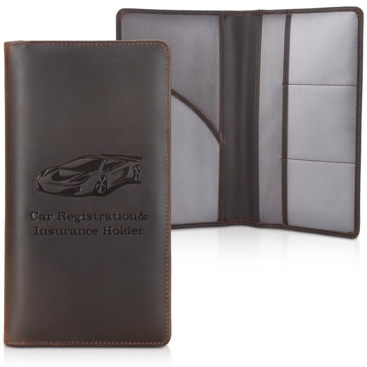 Polare Vintage Full Grain Leather Car Registration and Insurance Card Holder, Vehicle Glove Box Organizer Car Essentials RFID Wallet Case for Driver License, Cards & Documents