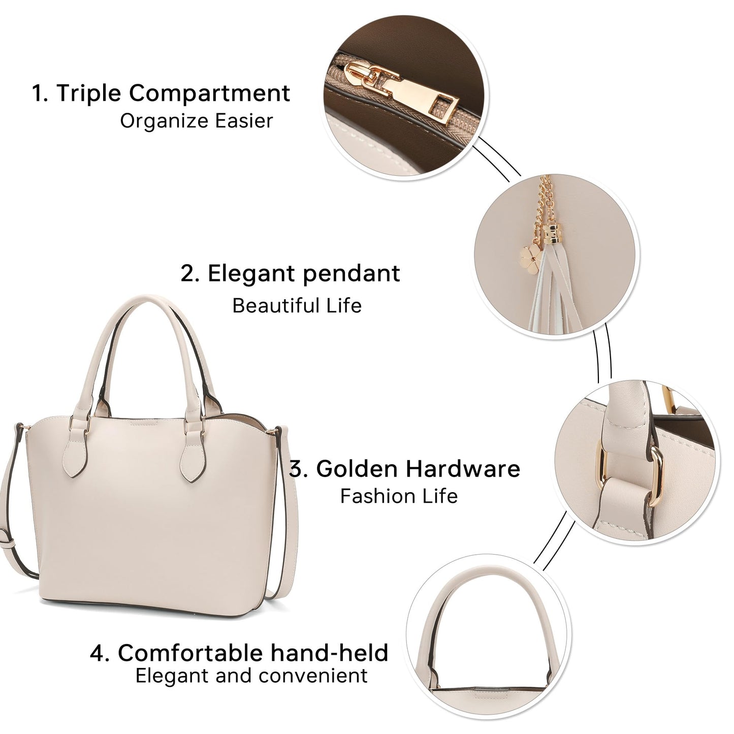 GEMIU Womens Purse Shoulder Bag Light Beige Top Handle Shoulder Bag Medium Purse With Detachable Crossbody Strap White