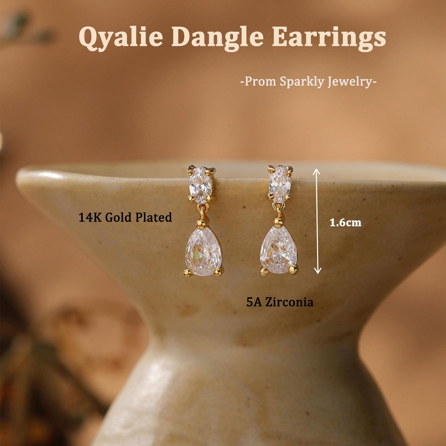 Qyalie Dangle Drop Earrings for Women Wedding Bridal Rhinestone Long Cubic Zircon Dangling Crystal Chandelier Sparkly 14K Gold Plated Dainty Trendy Jewelry (Gold-Two CZ)