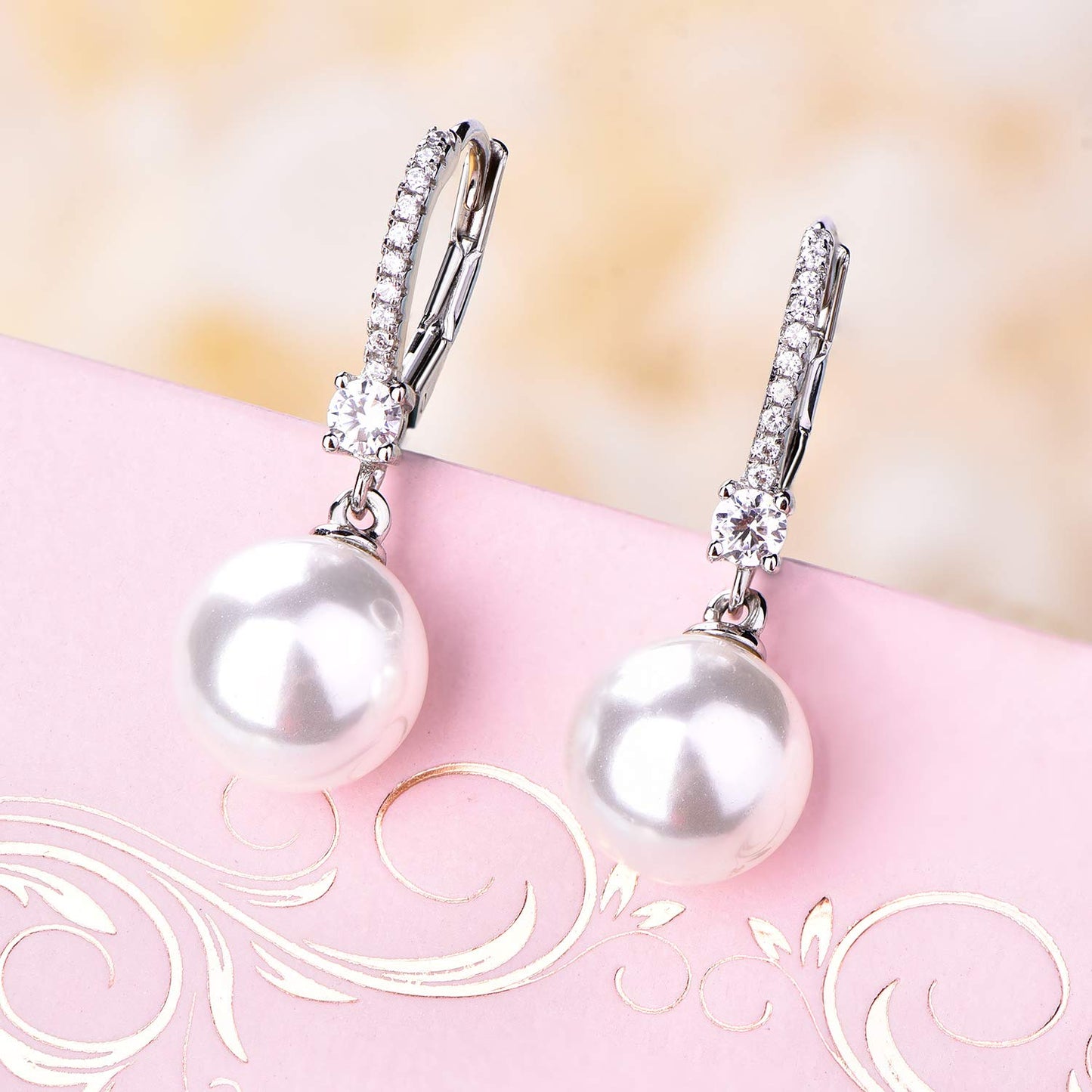 JO WISDOM 925 Sterling Silver Black/White Pearl Earrings for Women with Simulated Dangle Pearls 10mm