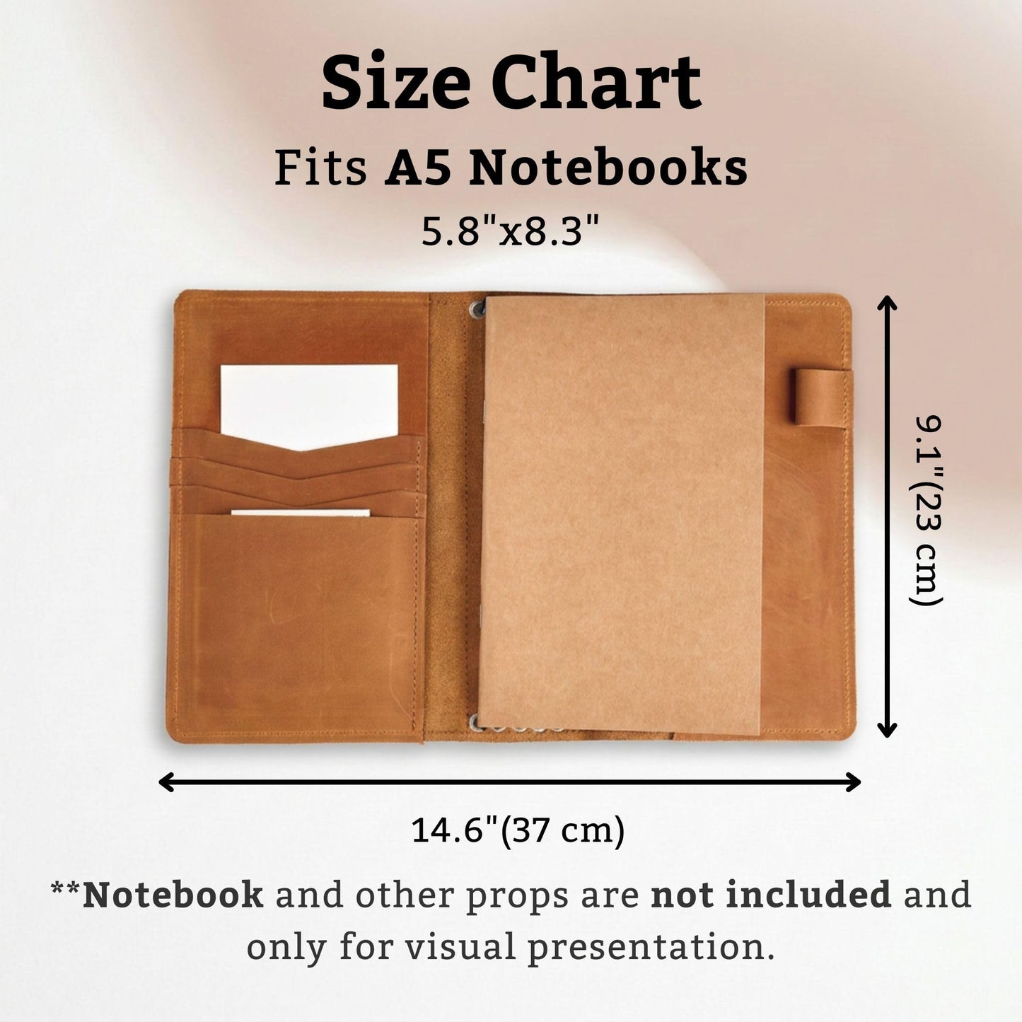 TORAKIP Leather Travel Notebook Cover A5 – Refillable Journal Organizer with 5 Elastic Bands, Pen Holder & Interior Pockets, Genuine Leather Planner Cover for Writing (Notebook Not Included), Caramel Brown