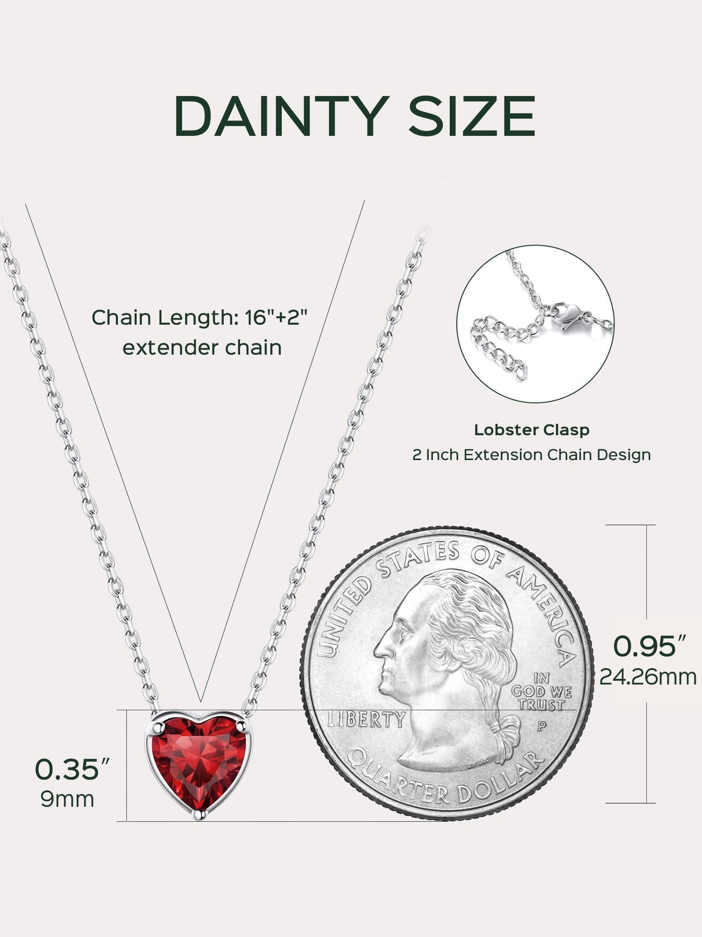 ChicSilver Garnet Necklace January Birthstone Necklace 925 Sterling Silver Love Heart Red Necklaces for Women