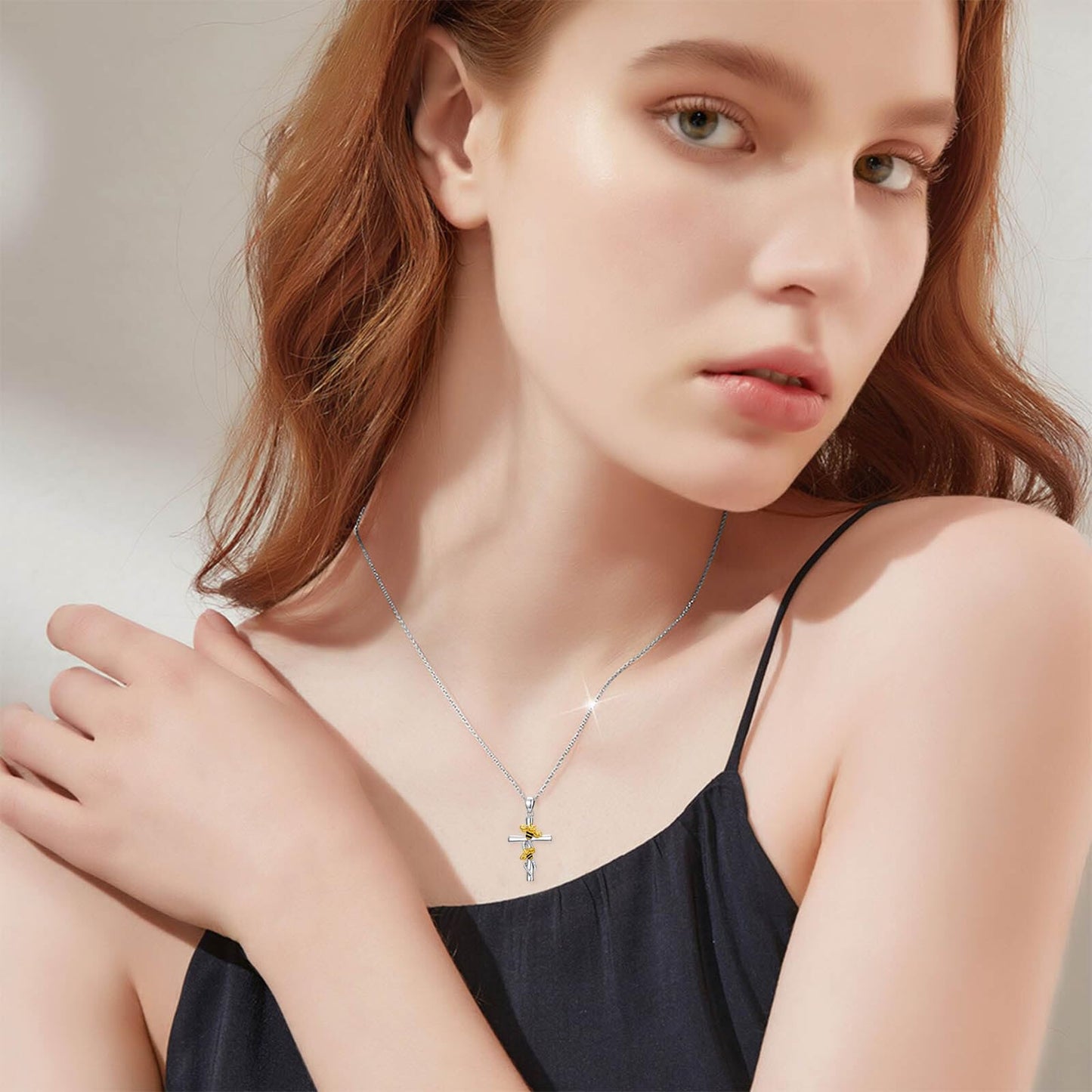 YYB Cross Necklace Valentines Day Gifts for Women 925 Sterling Silver Pendant Butterfly/Dragonfly/Bee/Ladybug/Hummingbird Cross Jewelry Gift for Her (Bee)