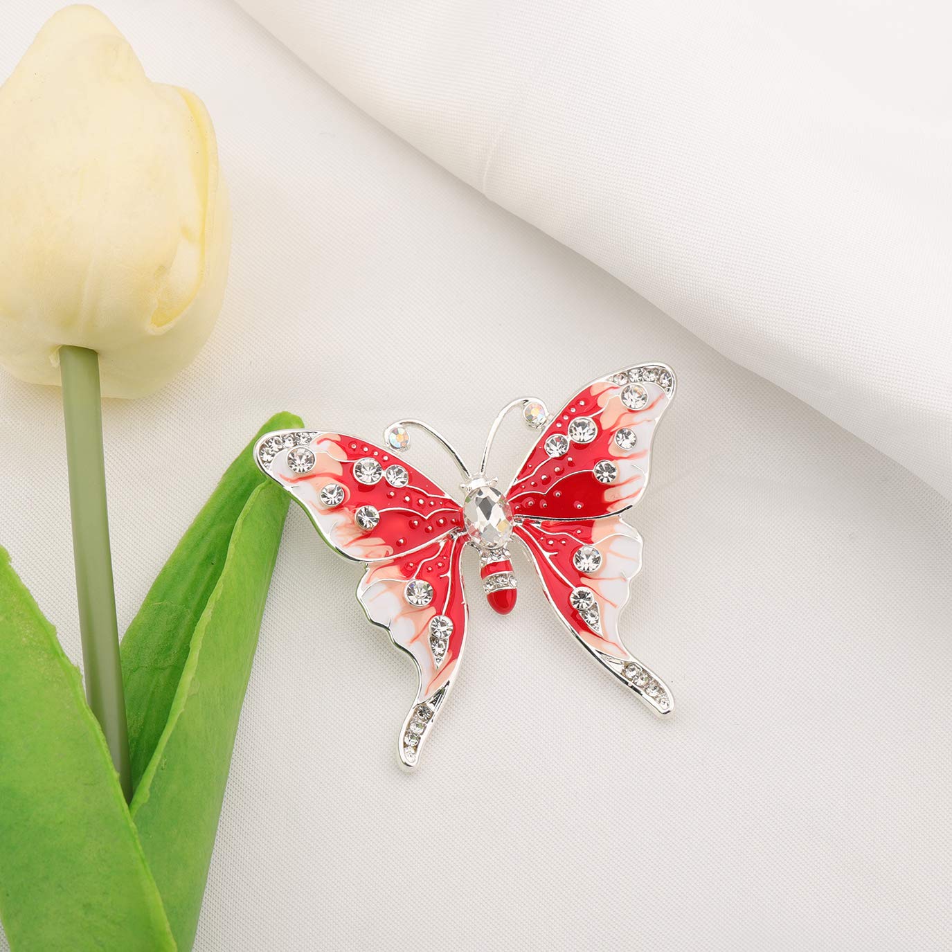 FEELMEM Crystal Rhinestone Butterfly Brooch Pin Blue Color Butterfly Brooches for For Women Wedding/Banquet/Birthday Party (red)