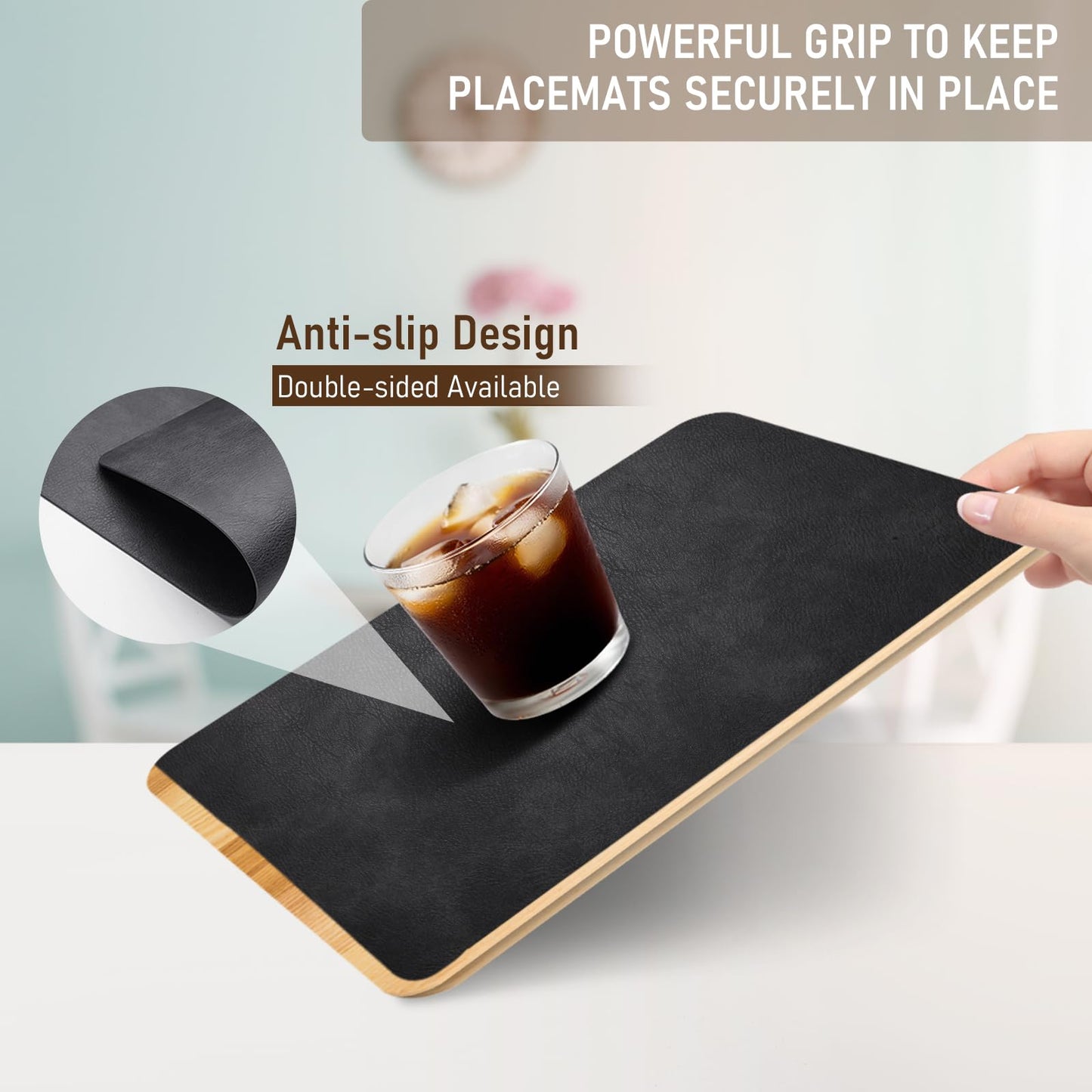 UnivoColors Placemats,Heat Resistant Placemats Set of 8 Washable 12 x 17 Inch,Waterproof Table Mats,Wipeable Pu Place Mats for Kitchen,Dining Room.Reddish Brown