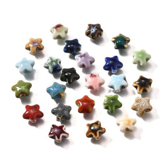 LiQunSweet 50 pcs Mixed Colors Mini Star Theme Ceramic Porcelain Beads Lovely Celestial Pentagram Spacer Beads for DIY Jewelry Bracelet Necklace Crafts Earring Keychain Decor