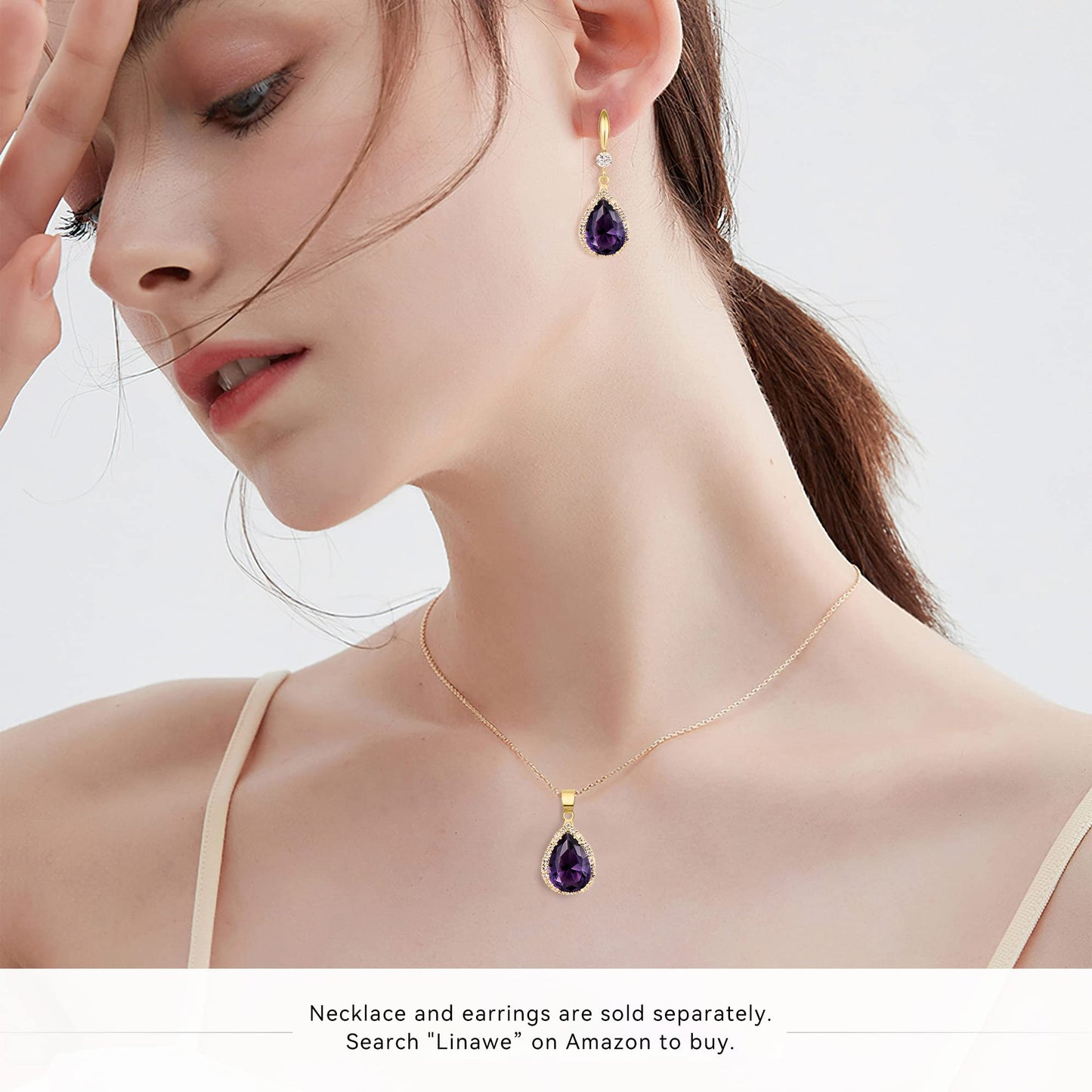 Linawe Purple Dangle Earrings for Women Trendy, 14K Gold Imitation Diamond Drop Chandelier Earrings, Amethyst Rhinestone Crystal Teardrop Dangly Earrings, Wedding Earrings Set