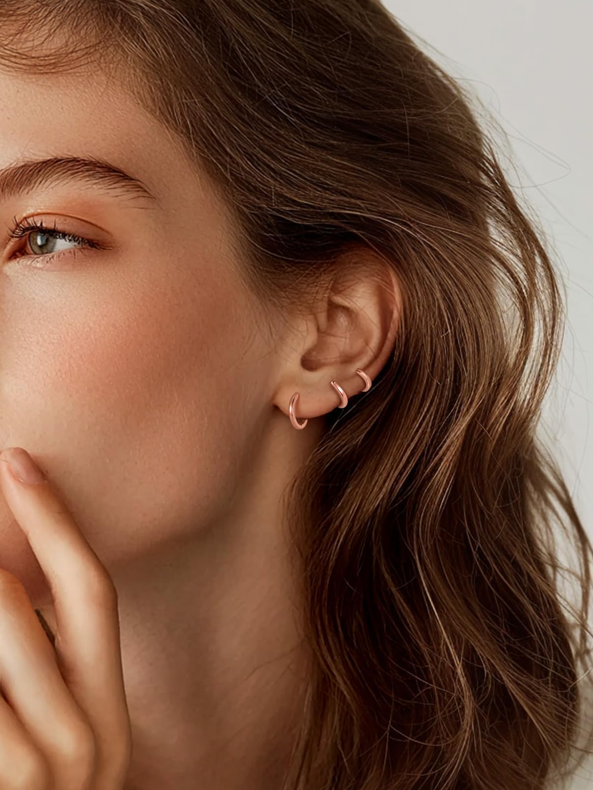 FaithHeart 925 Sterling Silver Huggie Hoop Earrings, Small Silver Hoop Earring for Women, Rose Gold Hypoallergenic Cartilage Earrings for Women 8mm