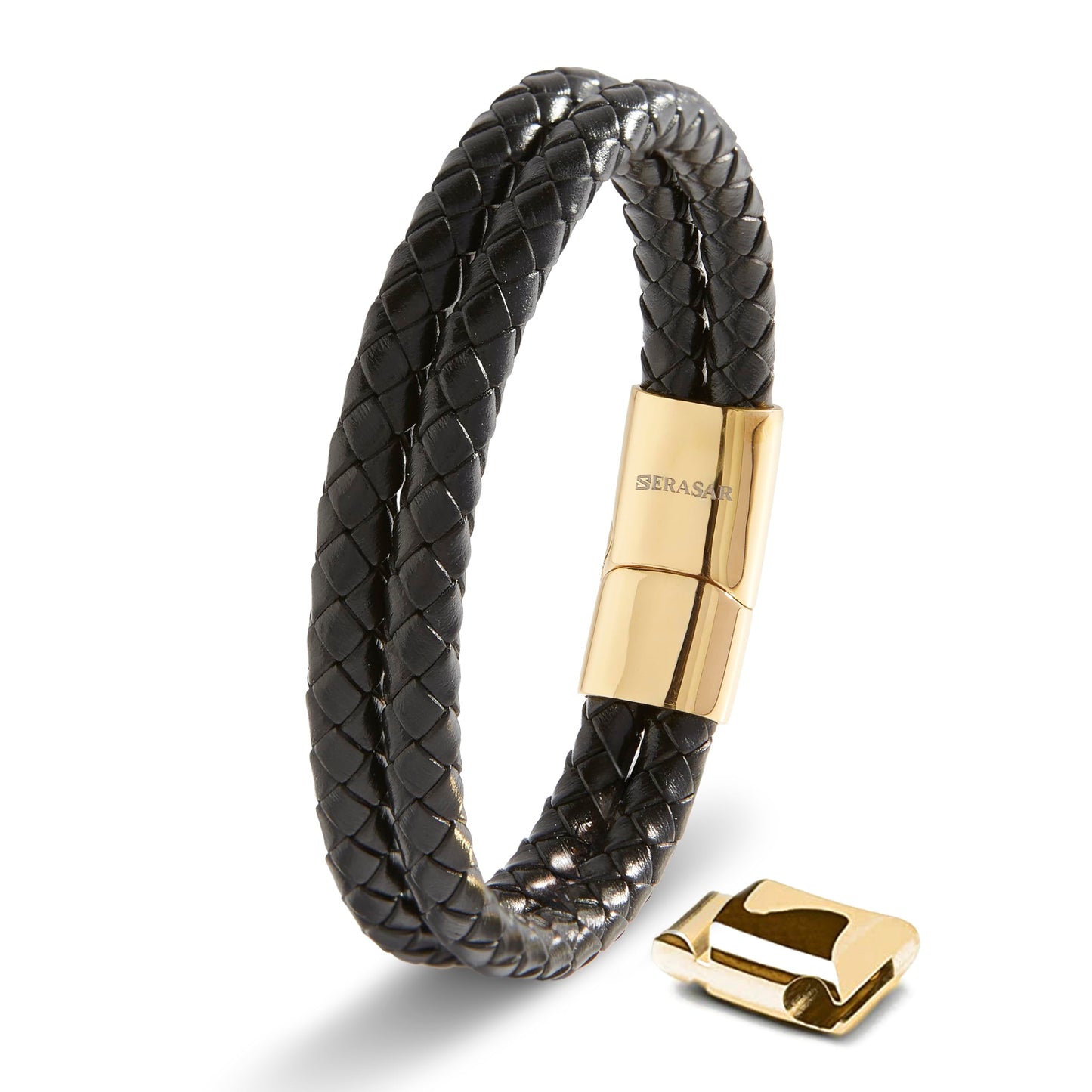 SERASAR Bracelets for Men 20cm Gold Gift Box Genuine Leather Cowhide Braided Adjust Able Magnetic Clasp Multi Layer Jewellery Rope Man Mans Male Mens Band Jewelry Accessories
